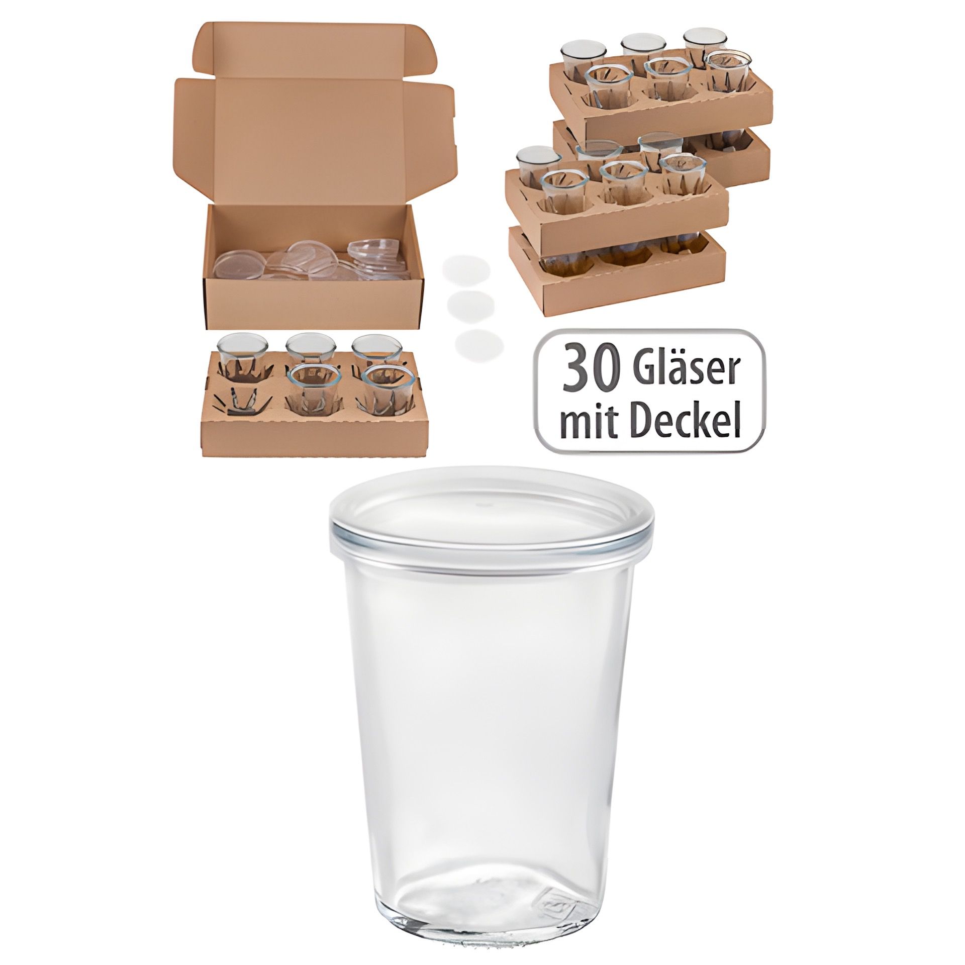 Becherglas 150 ml mit Klarsichtdeckel, 30 Stück