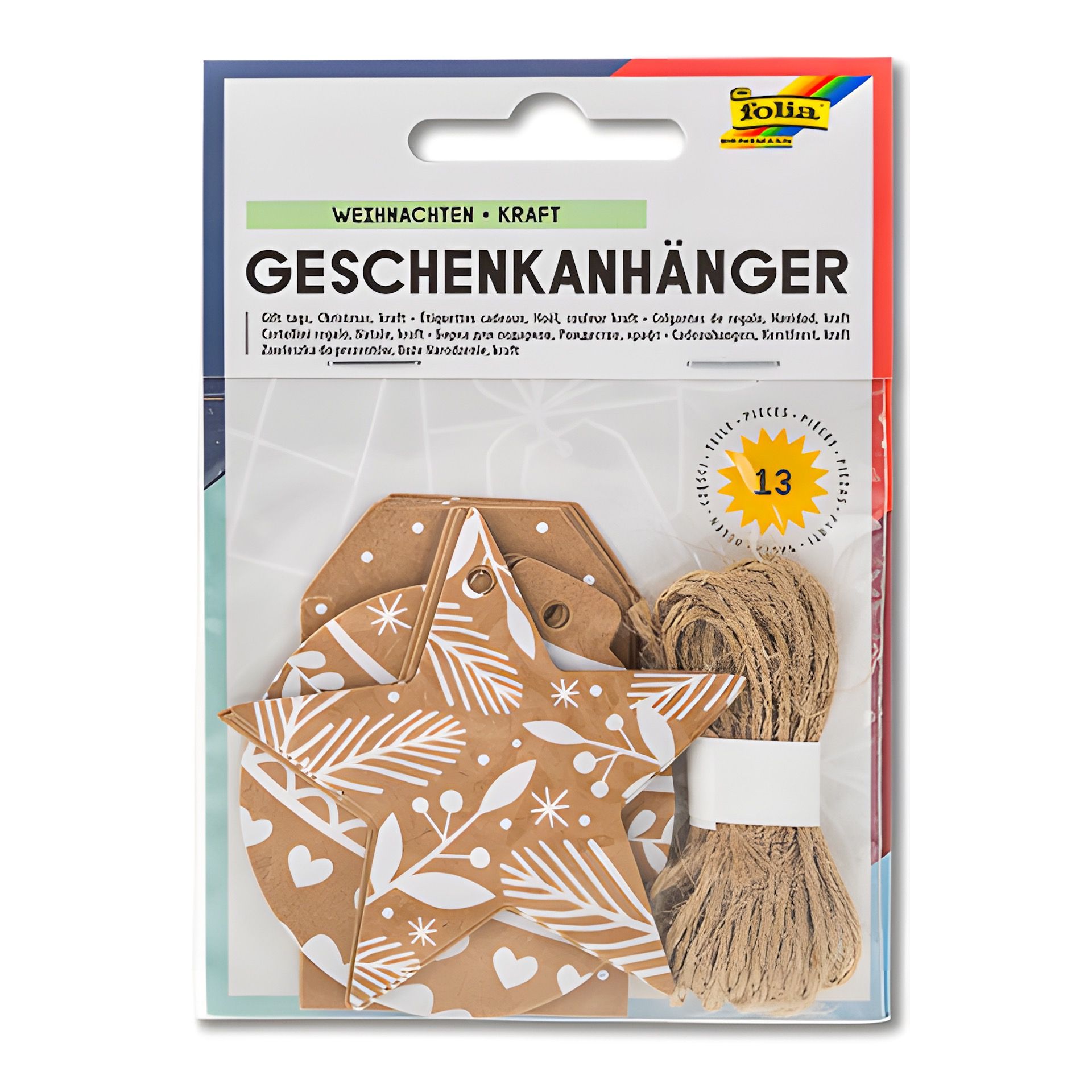 Folia Anhängeetikett natur/weiß, 12 Stück