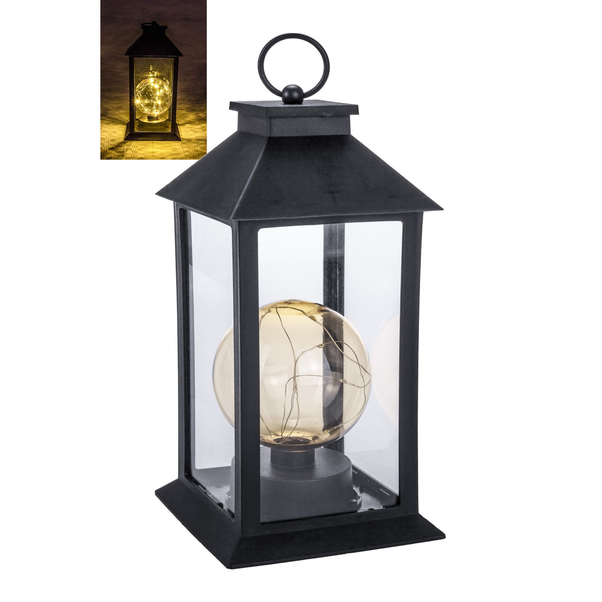 Deko-Laterne 'Kugel' 29 cm, 10 LEDs, schwarz