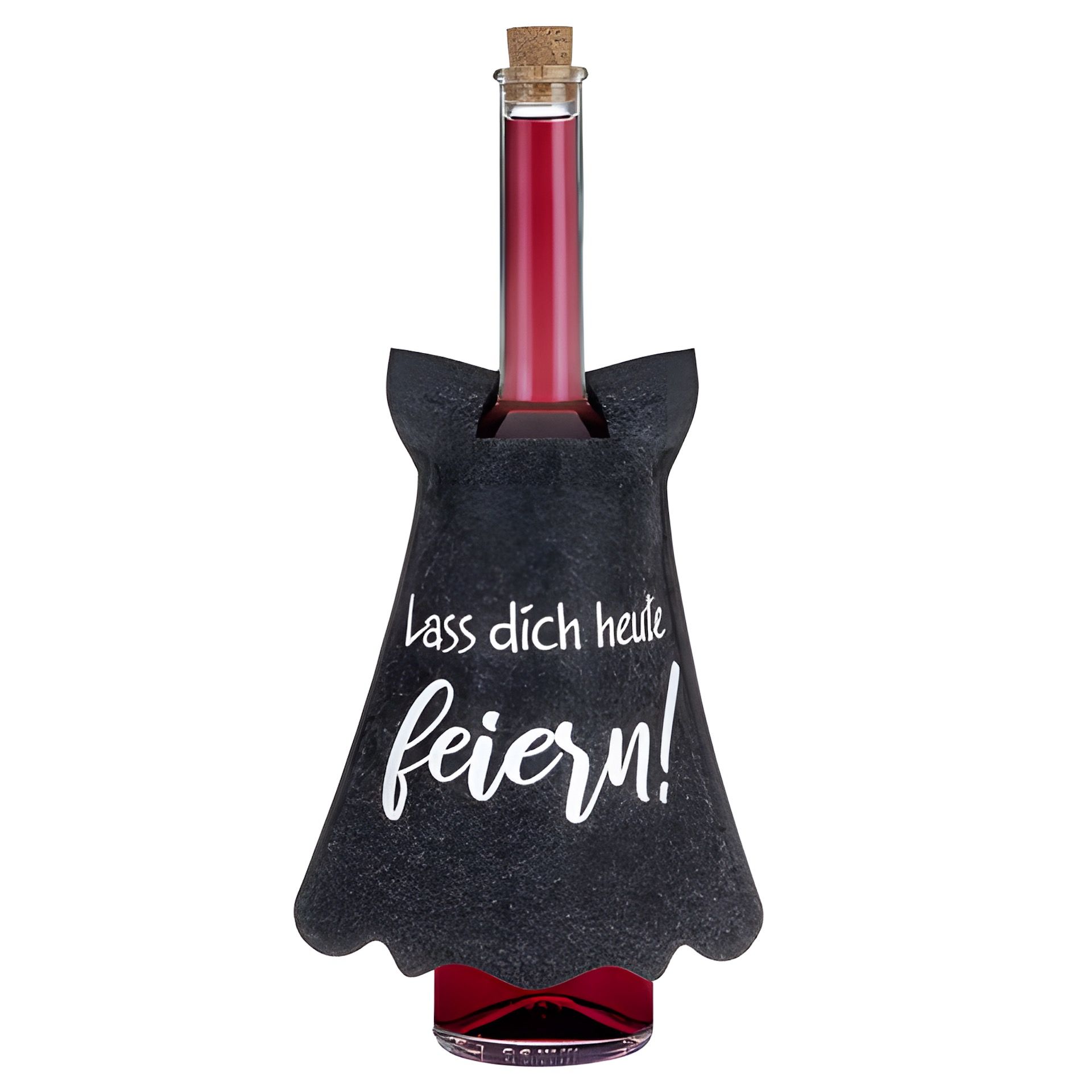 Flaschendeko Filzkleid mit 'Lass dich heute feiern!'