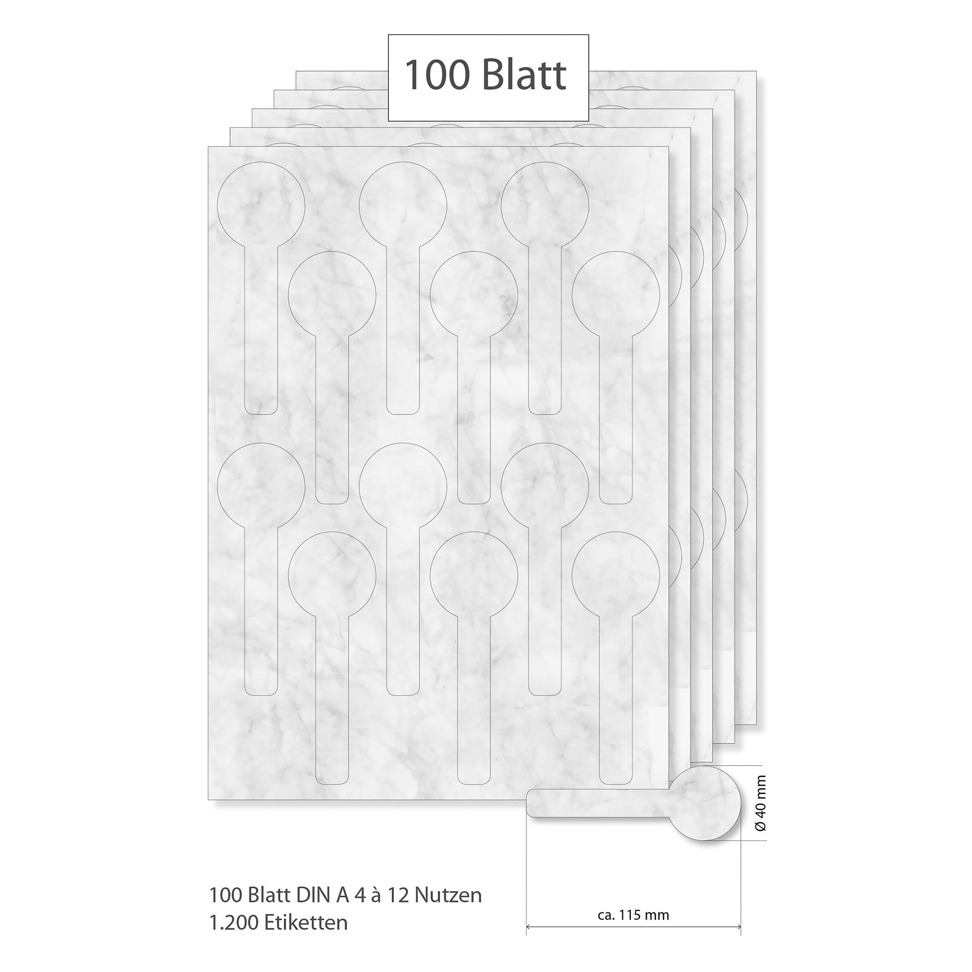 Siegeletiketten grau marmoriert - 100 Blatt A4