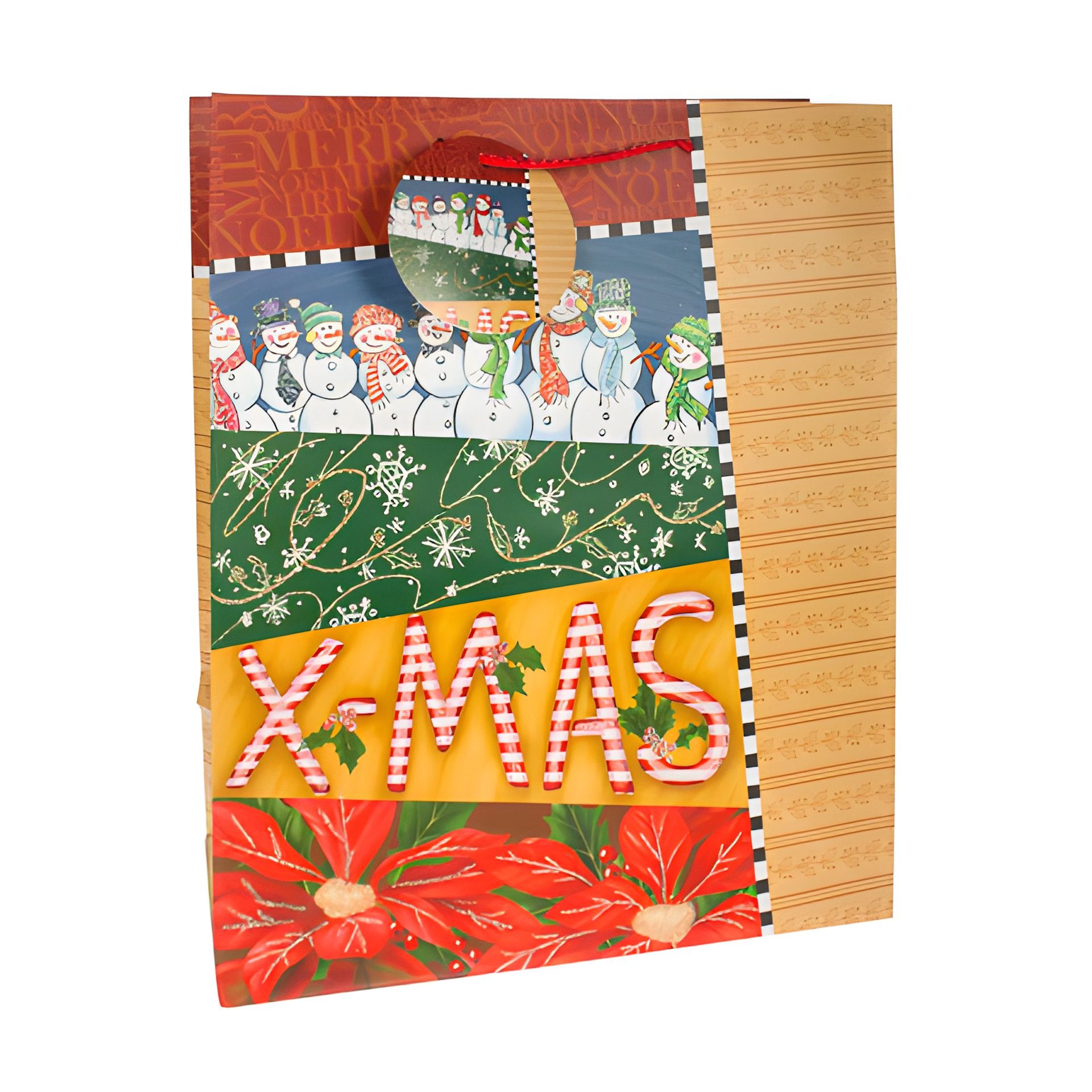 Geschenktüte 'X-MAS' mit roten Bändern, groß
