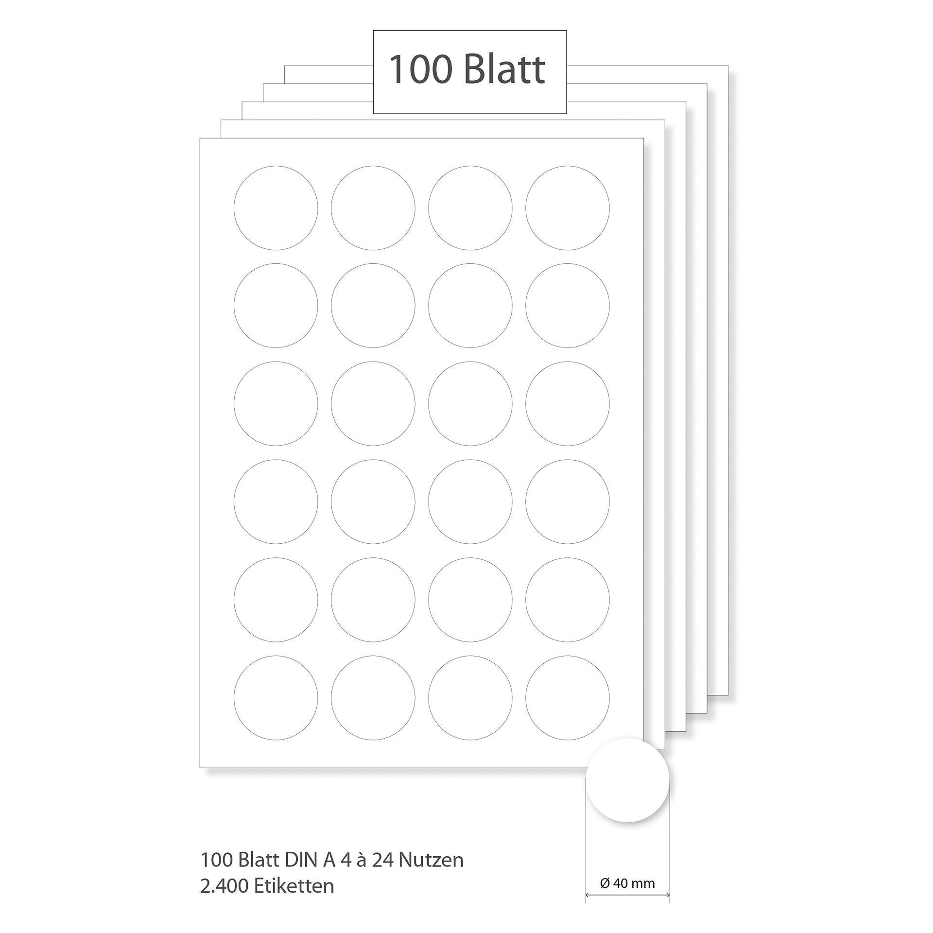 Etiketten rund 40 mm weiß - 100 Blatt A4