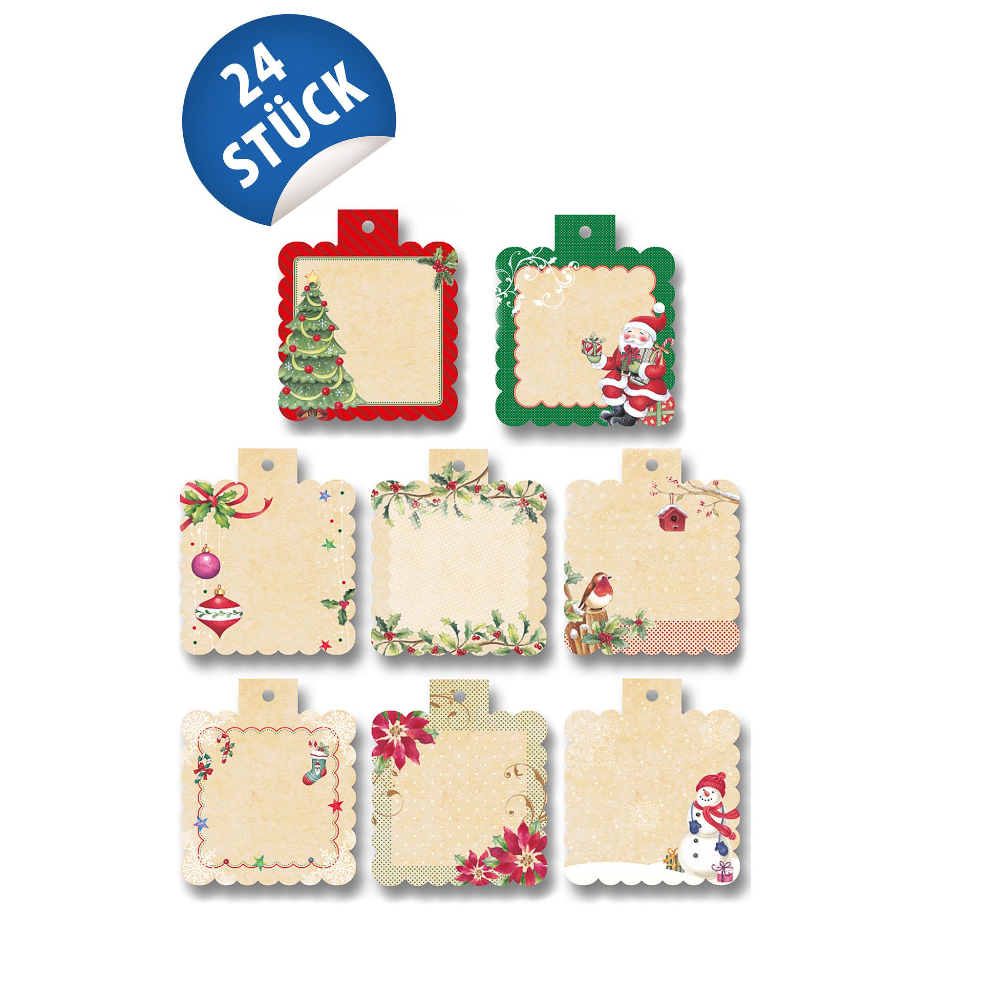 Anhängeetikett 'X-Mas' 8,4 x 9,8 cm, 24 Stück