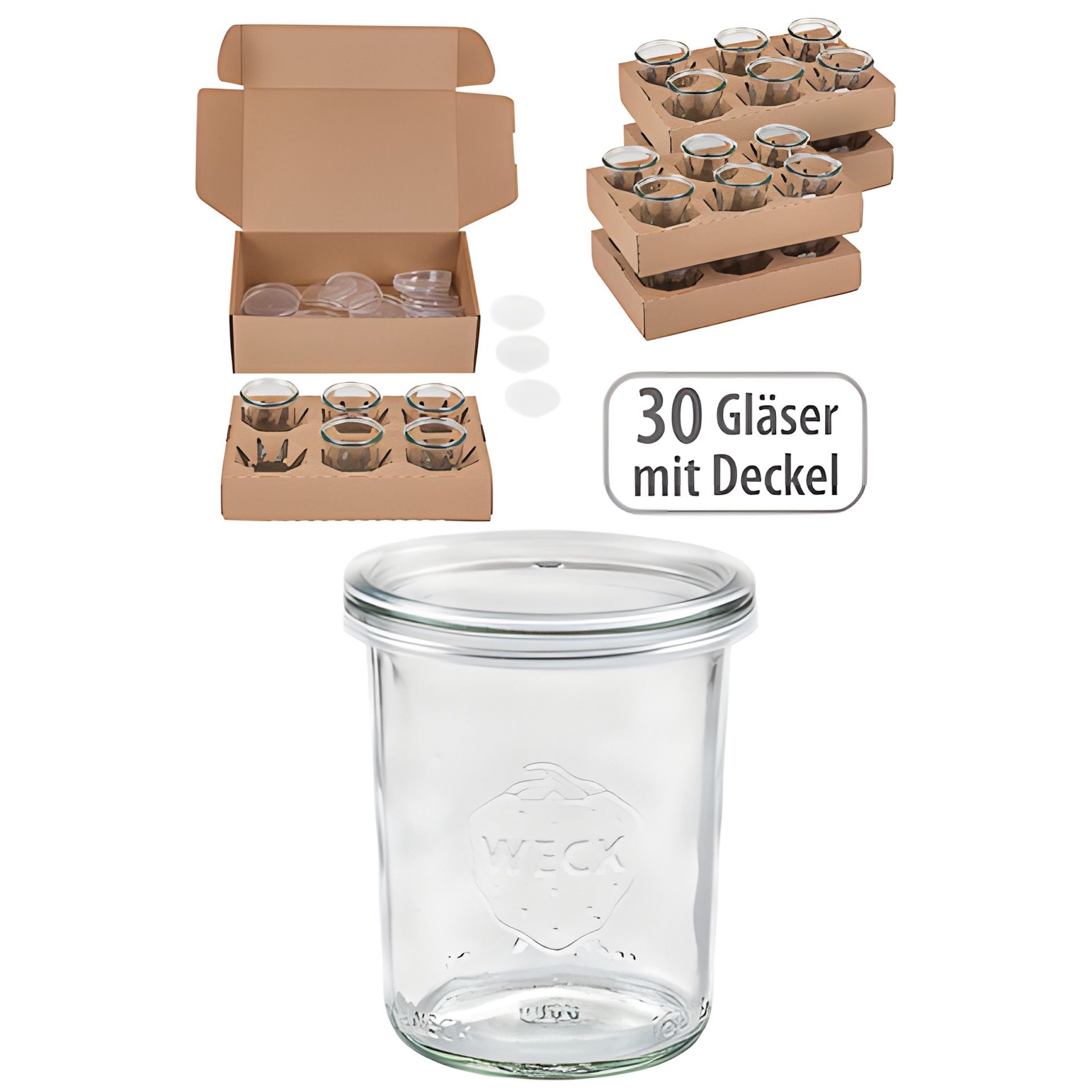 WECK-Mini-Sturzglas 160 ml mit Klarsichtdeckel, 30 Stück