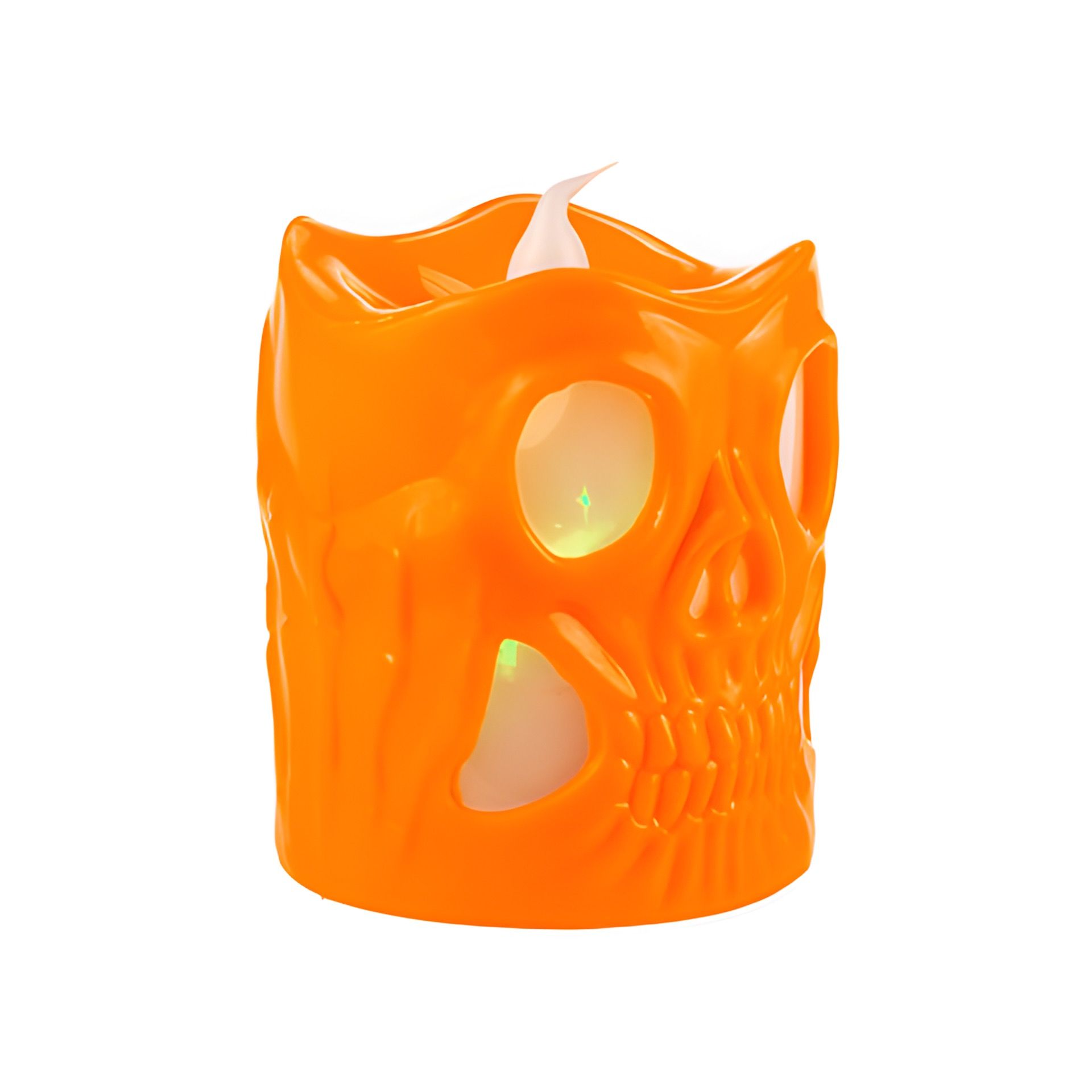 LED-Kerze 'Totenkopf' 6 x 6 cm, mit Farbwechsel, orange