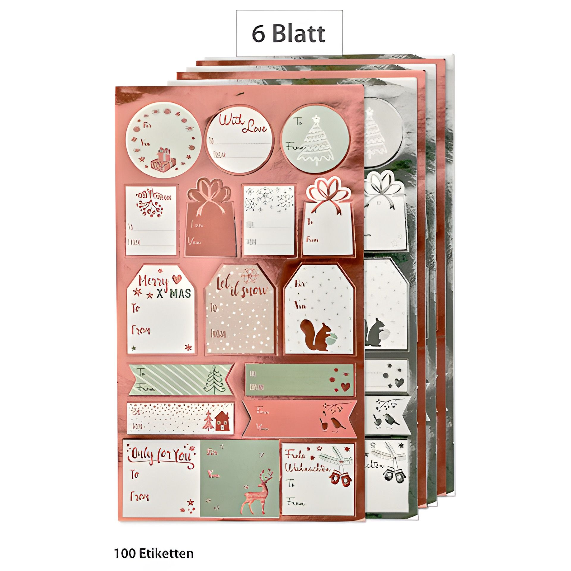 Weihnachtssticker rosé/silber, 100-teilig
