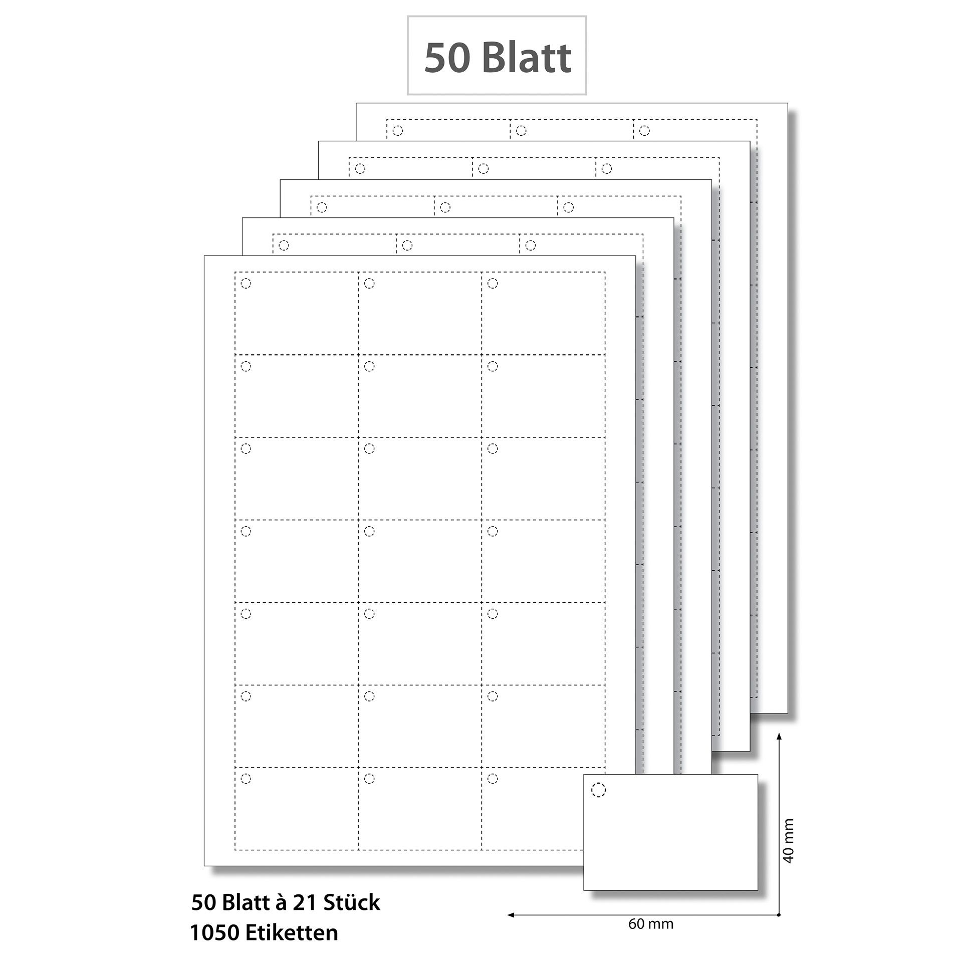 Anhängeetiketten 60x40 mm weiß - 50 Blatt A4