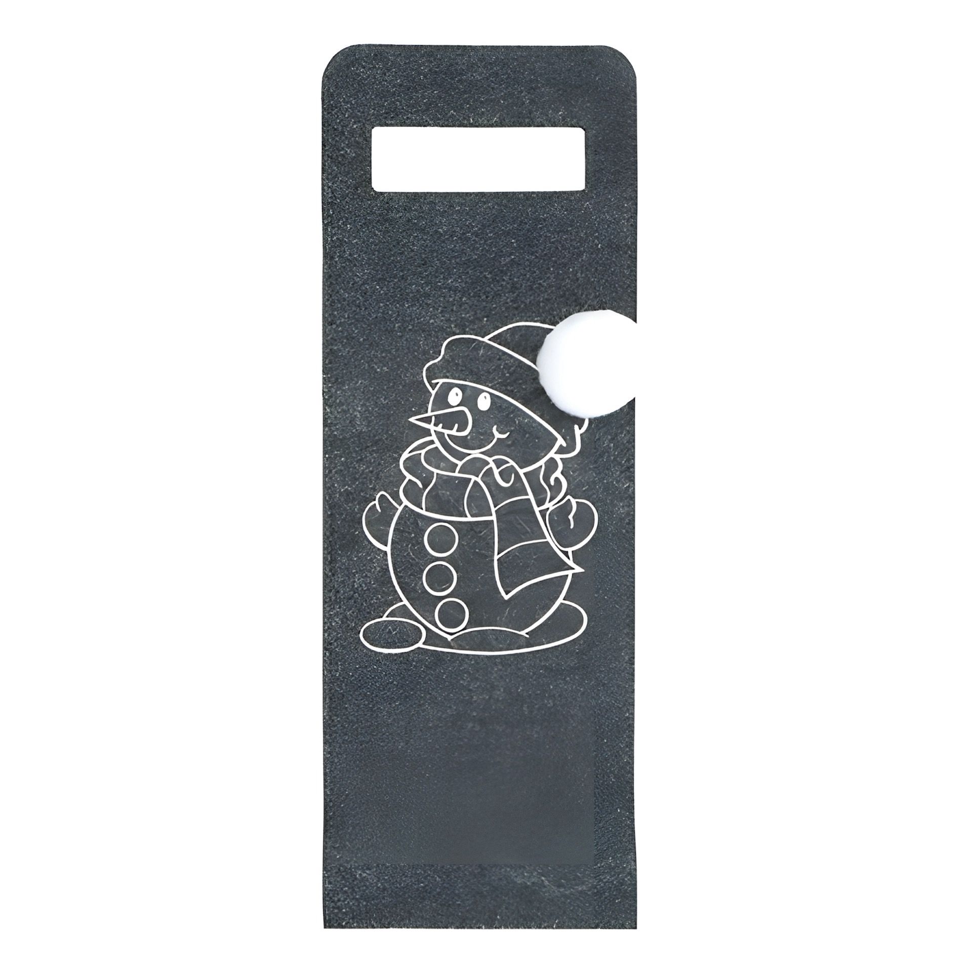 Flaschentasche 'Schneemann mit Bommel' Filz, 15 x 41 cm, grau