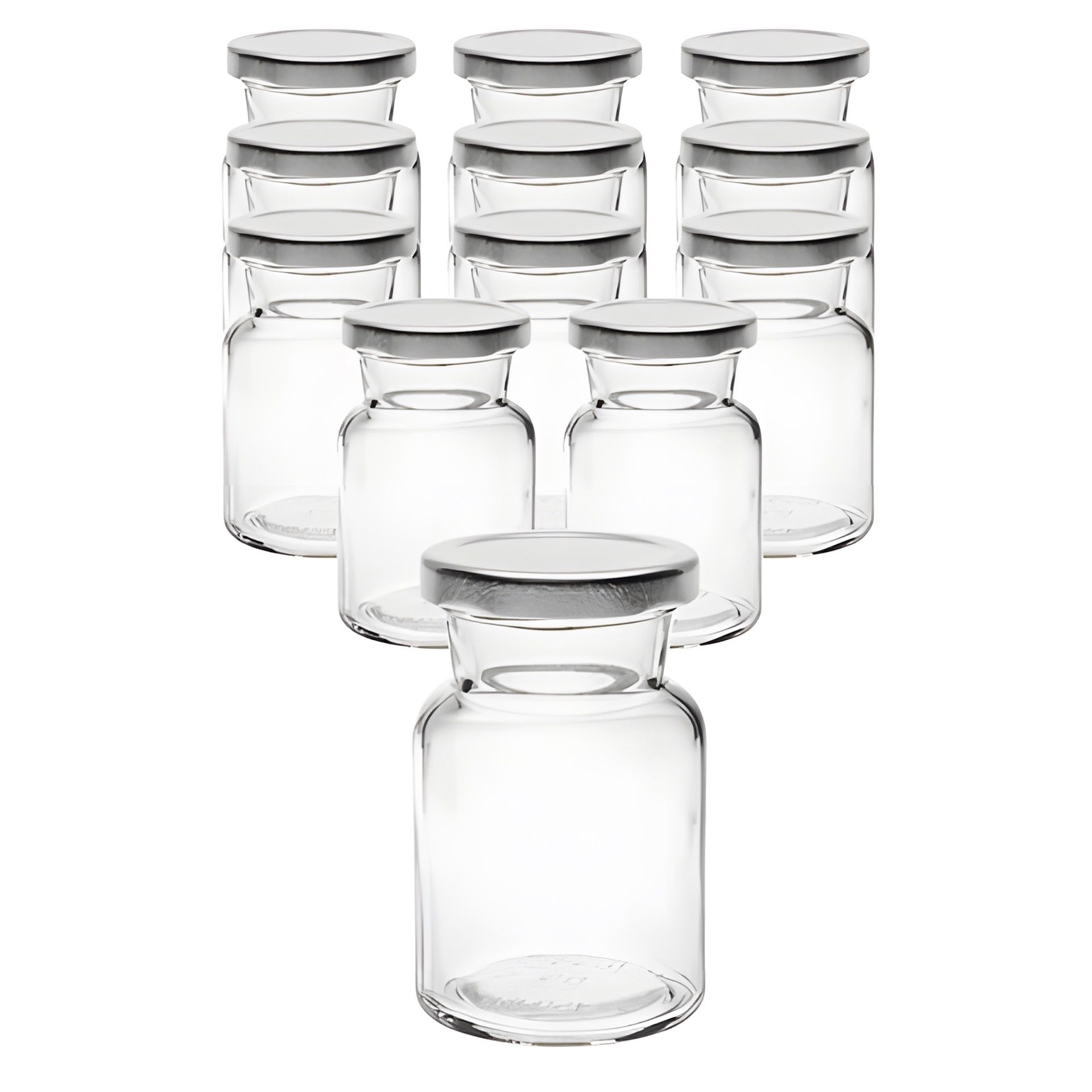 12er Set Rundglas 150 ml mit Deckel silber