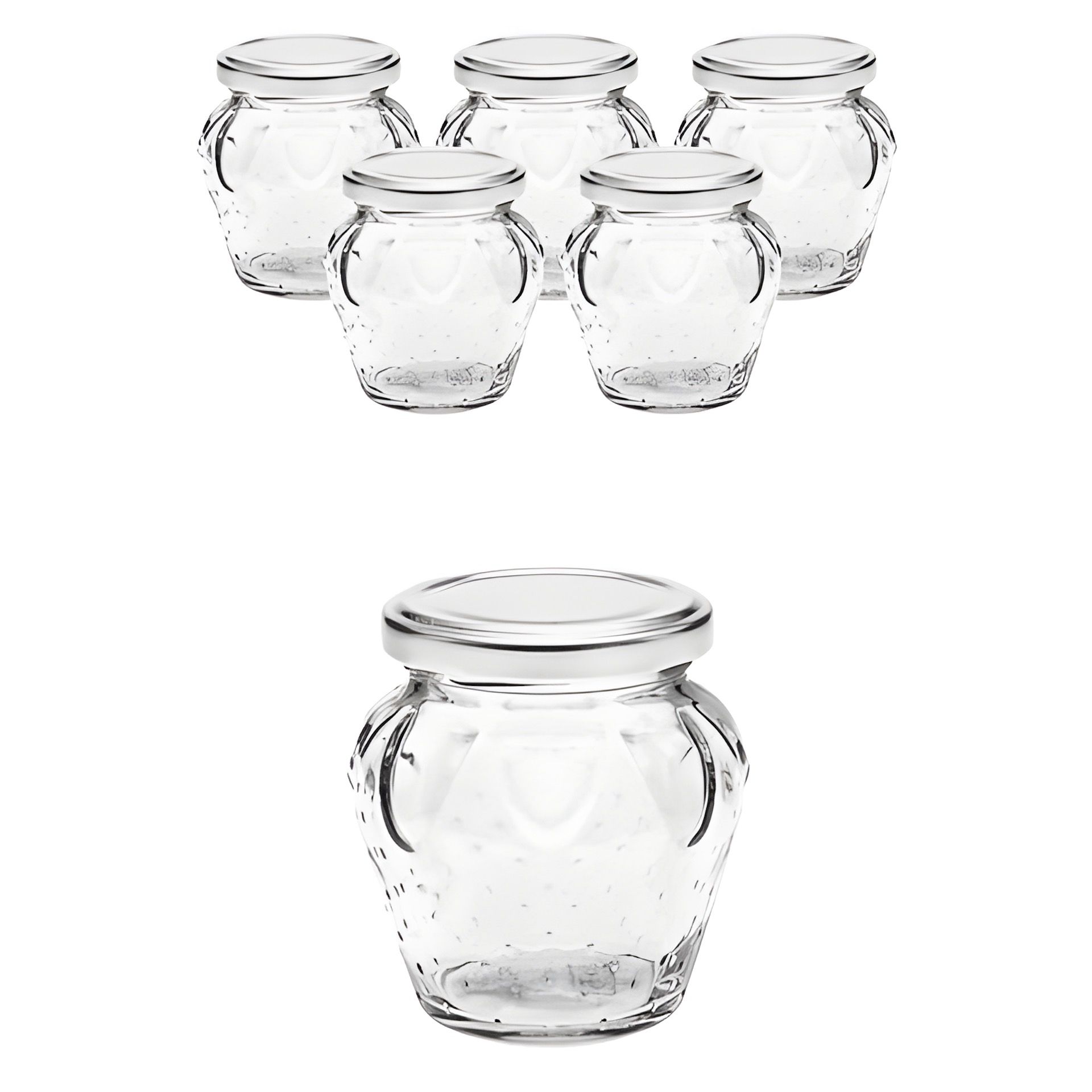 6er Set Erdbeerglas 230 ml mit Deckel silber