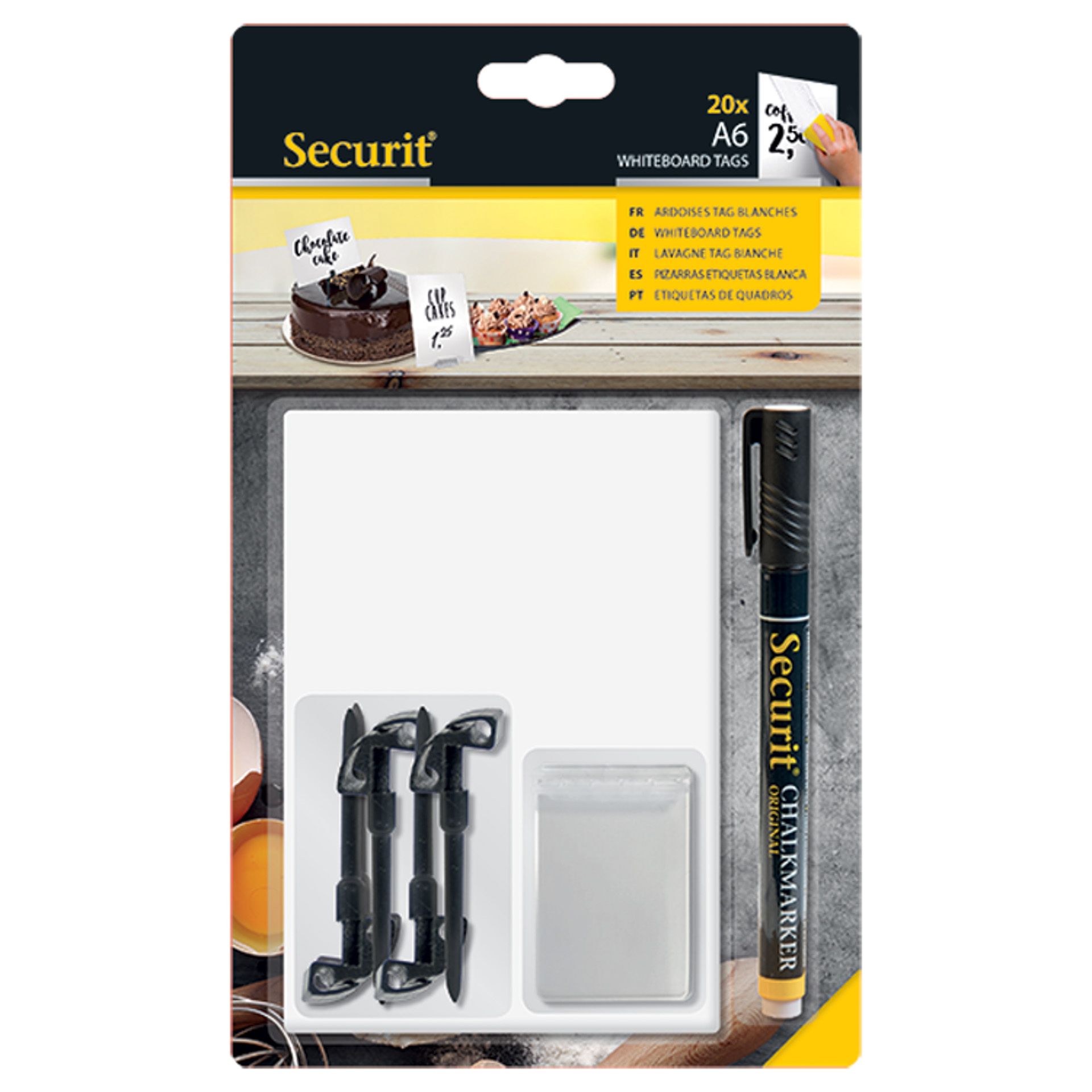 Kreidetafel A6 weiß, 20 Stück mit Zubehör
