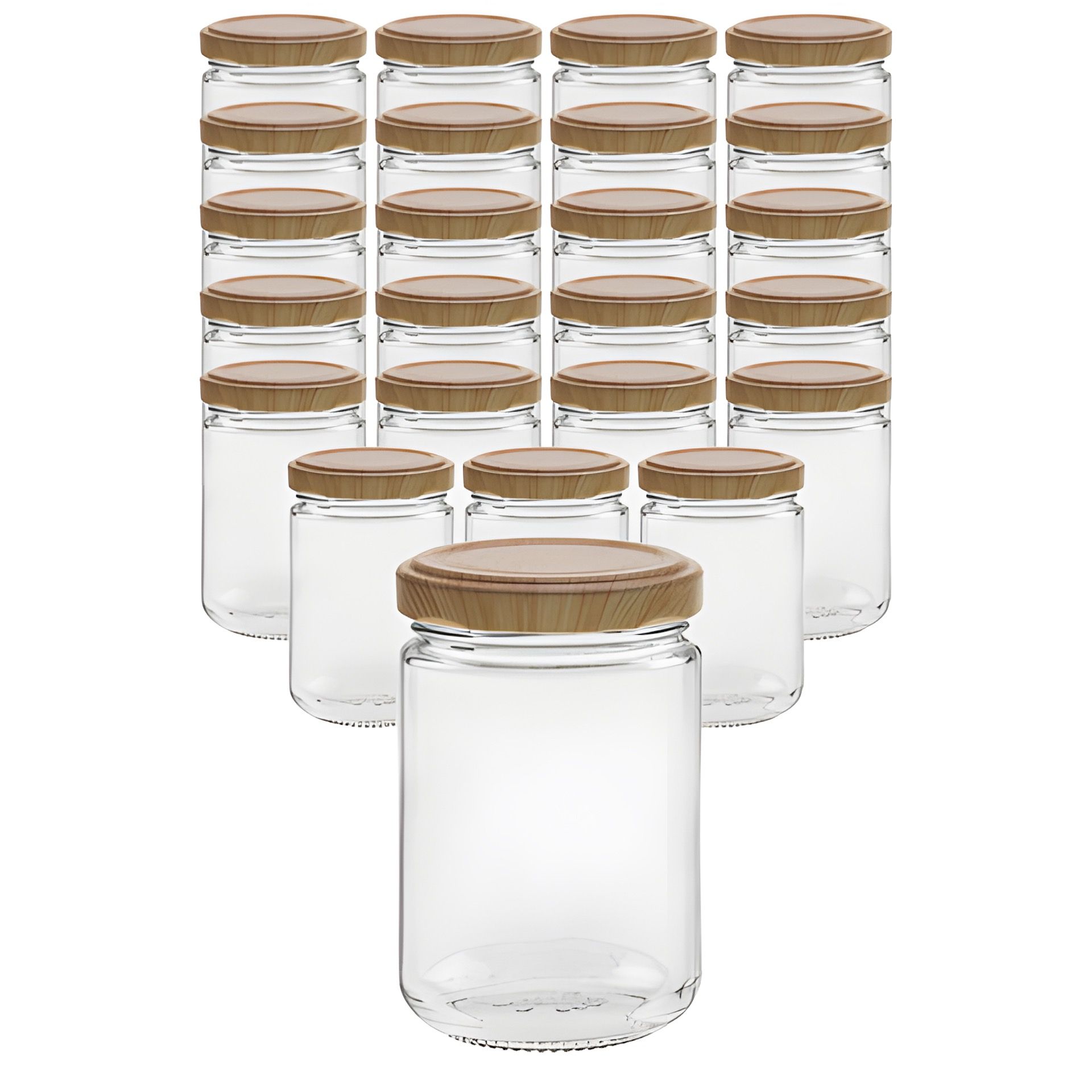 24er Set Rundglas 159 ml mit Deckel Holzdekor