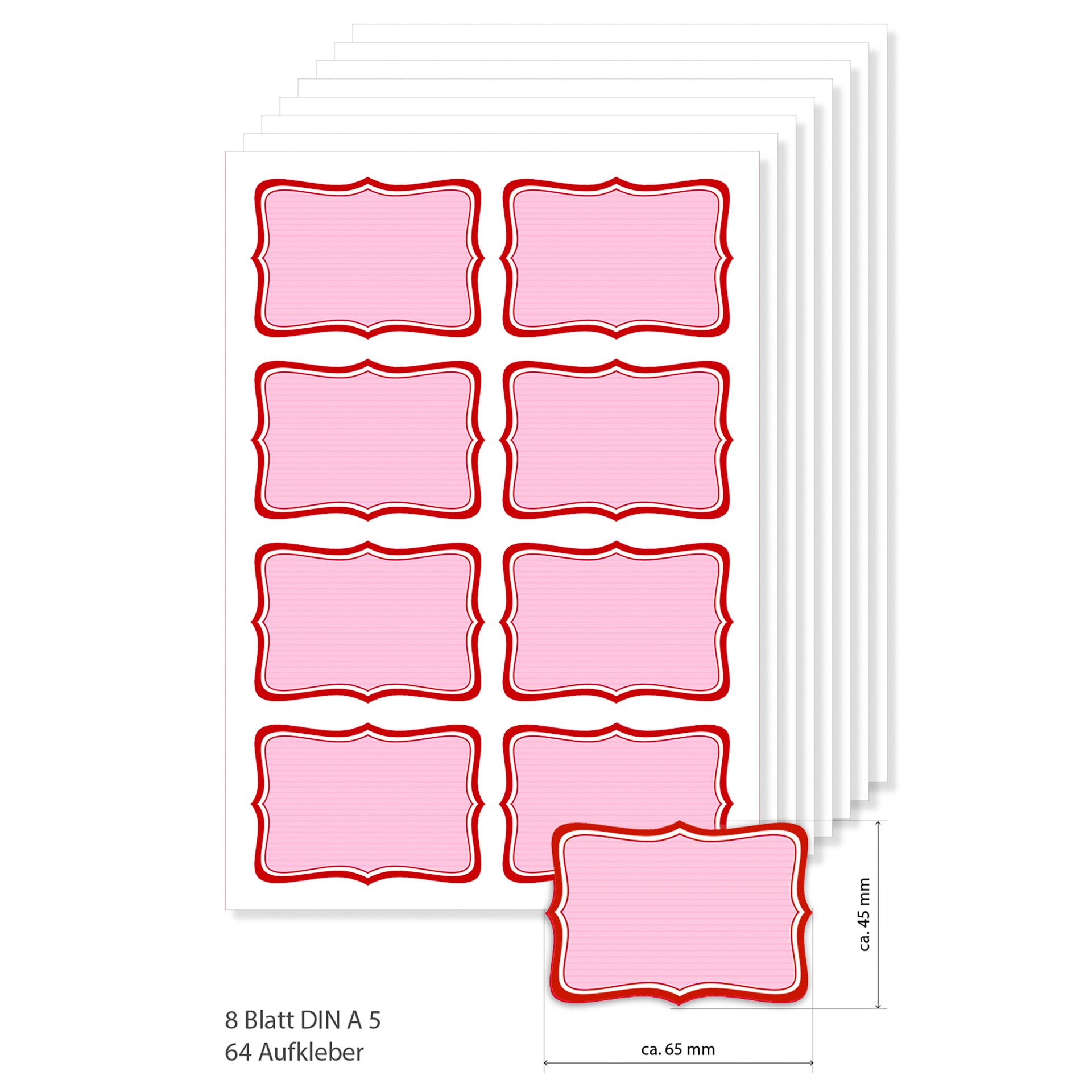 Etiketten 65 x 45 mm rot gestreift, A5, 64 Stück