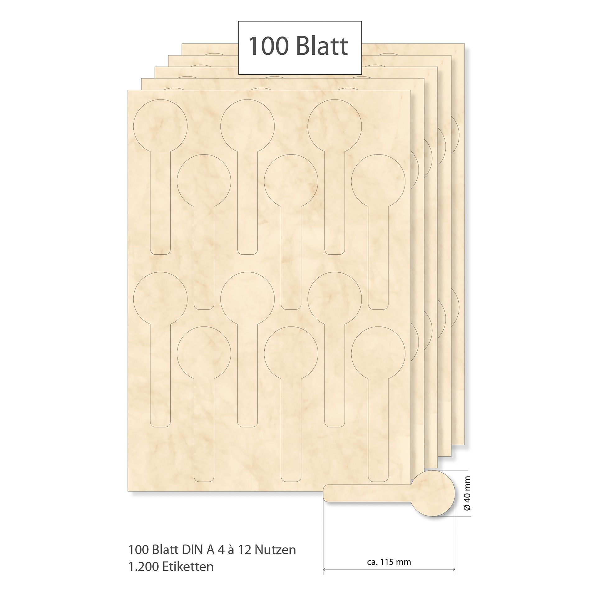 Siegeletiketten beige marmoriert - 100 Blatt A4