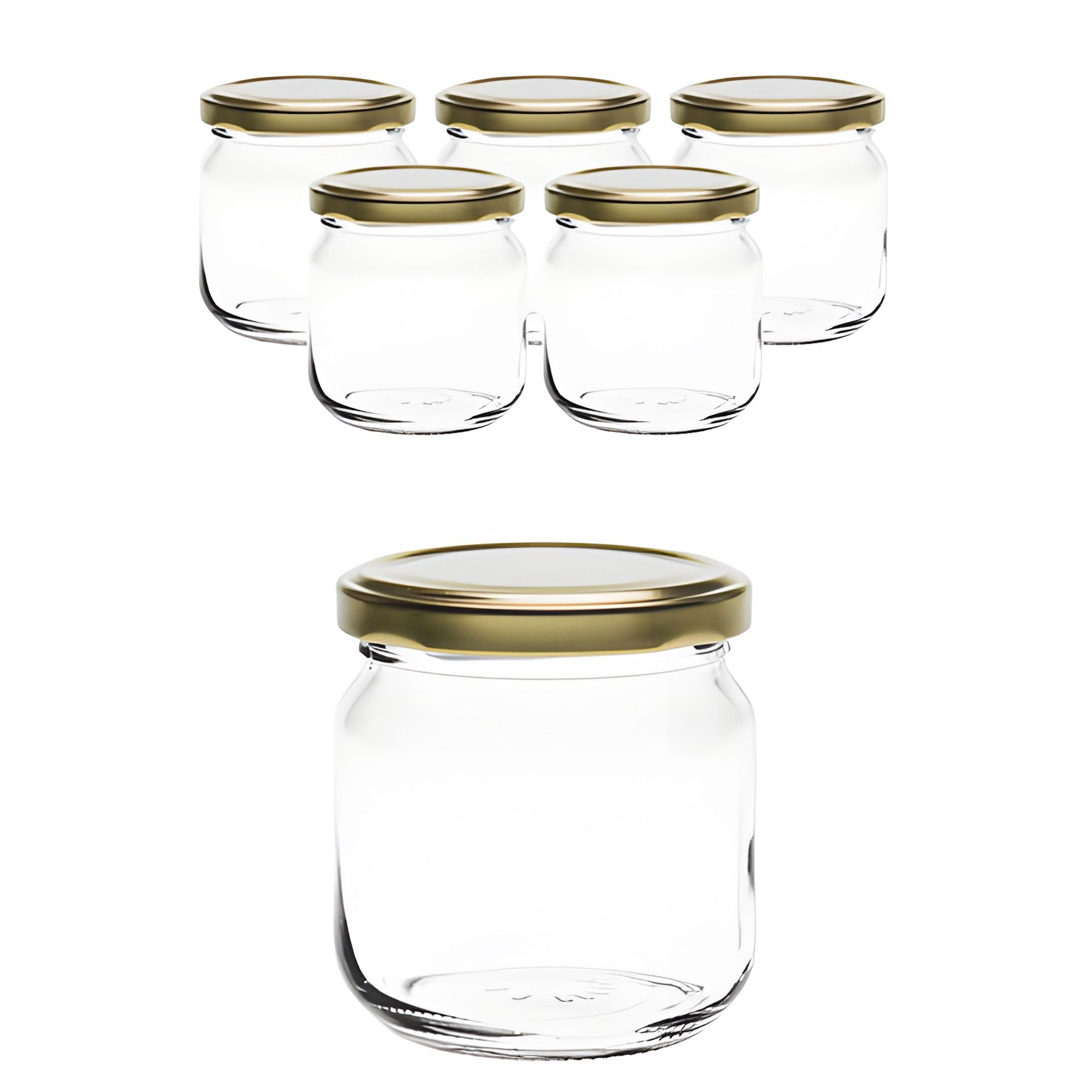 6er Set Rundglas 212 ml nieder mit Deckel gold