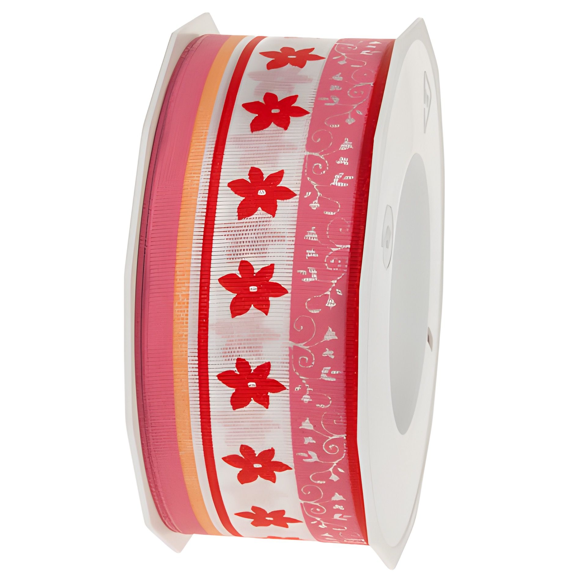 Stoffband  20 m, 40 mm 'Blümchen' pink