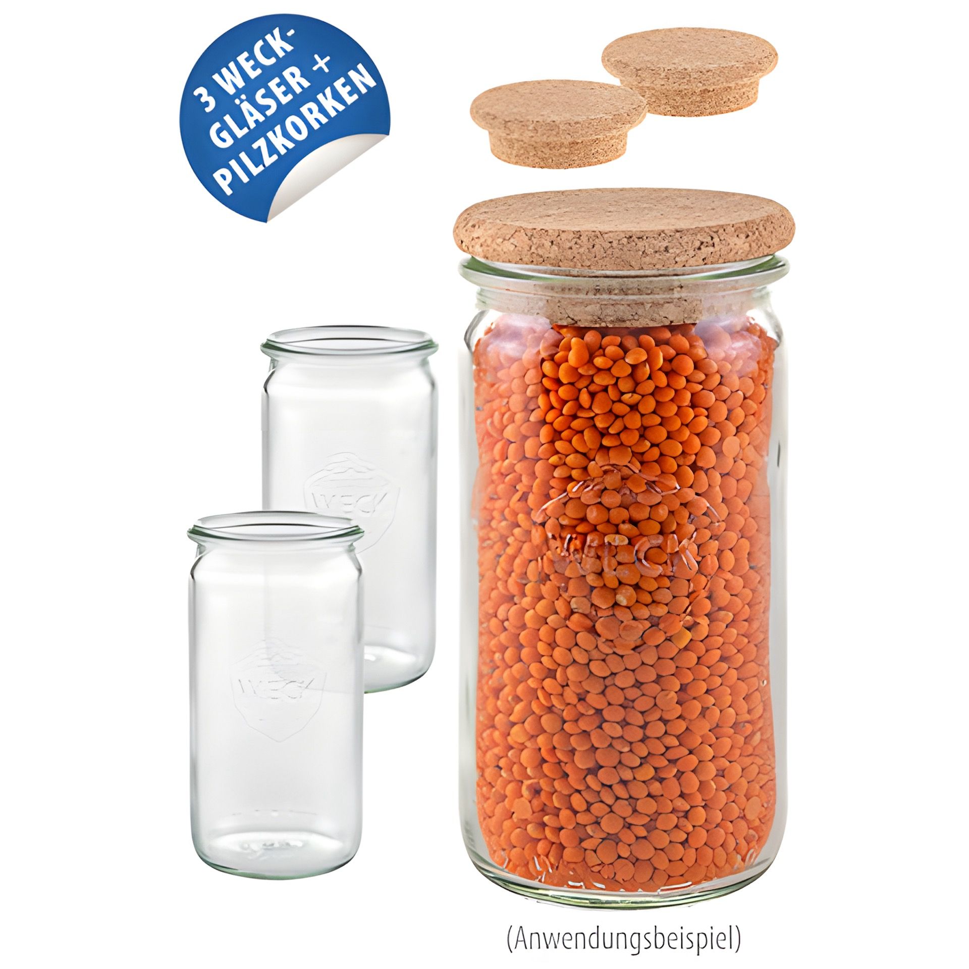WECK-Zylinderglas  340 ml mit Pilzkorken, 3er Set