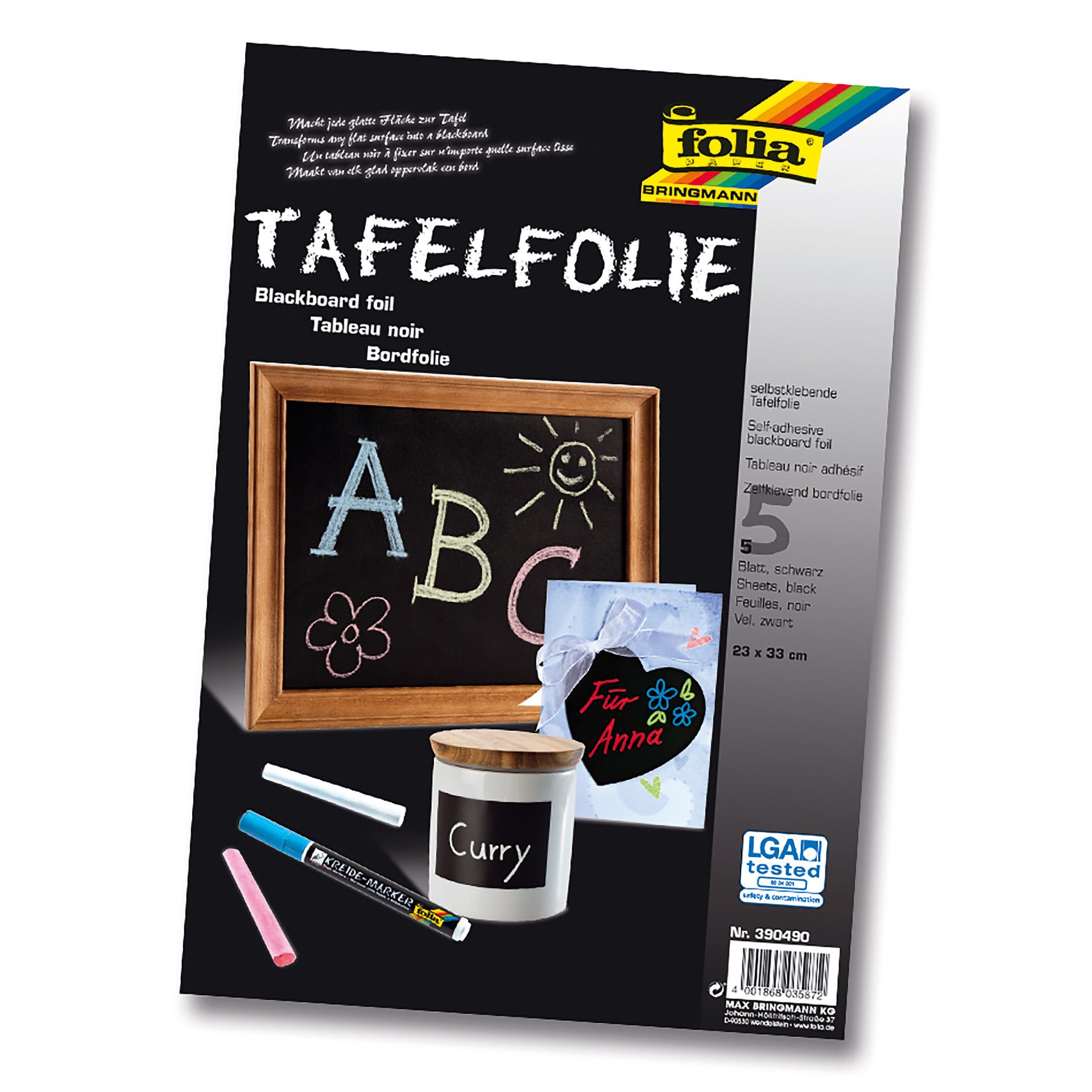Tafelfolie selbstklebend, 23 x 33 cm, 5 Blatt