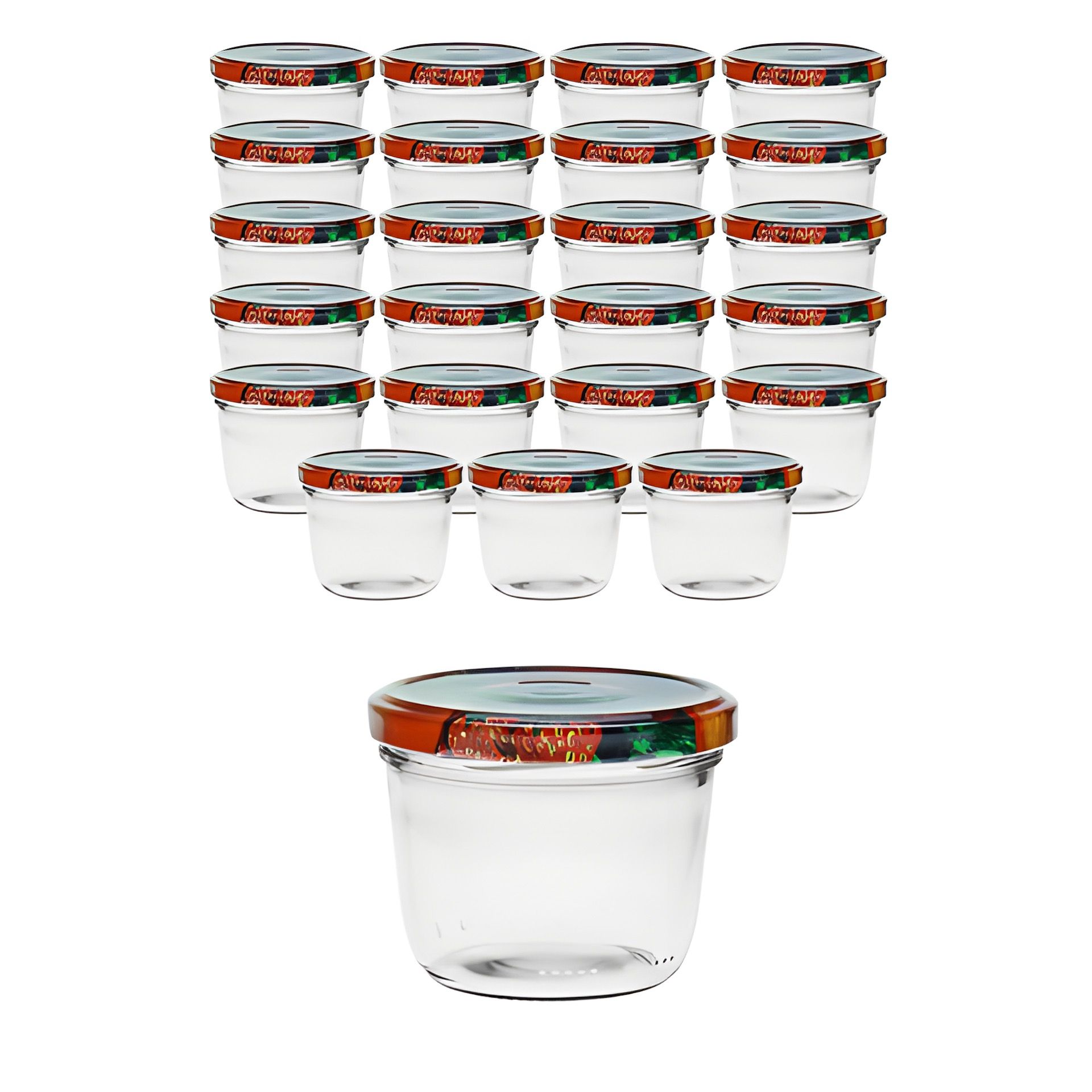 24er Set Sturzglas 230 ml mit Deckel Obstdekor