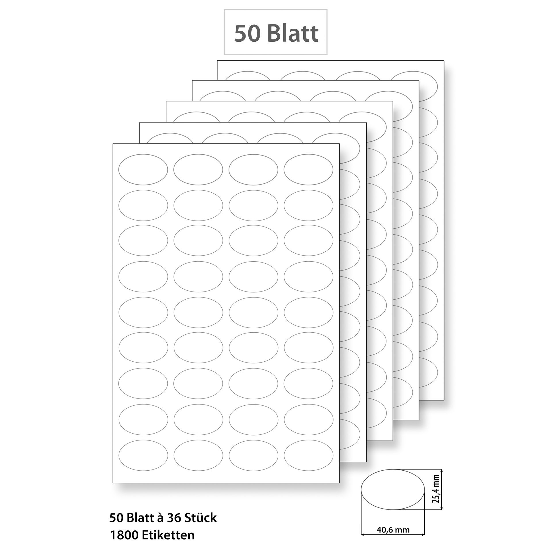 Etiketten oval 40,6 x 25,4 mm weiß - 50 Blatt A4