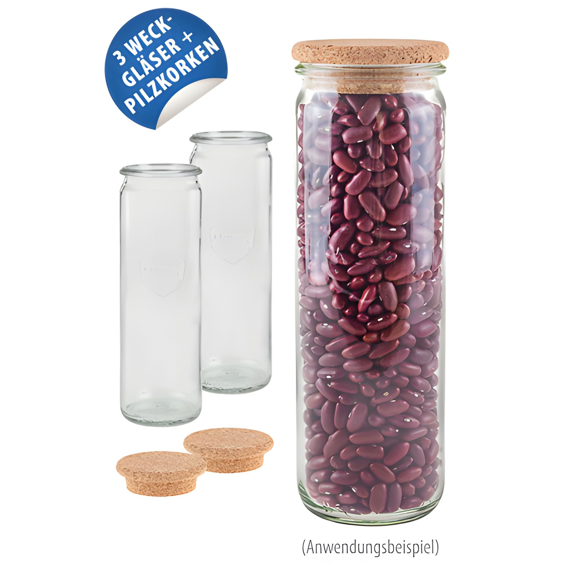 WECK-Zylinderglas  600 ml mit Pilzkorken, 3er Set