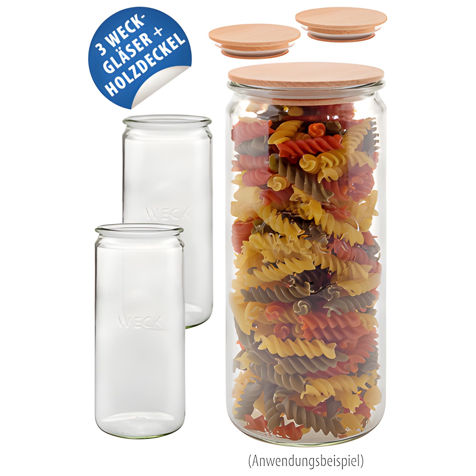 WECK-Zylinderglas 1040 ml mit Holzdeckel, 3er Set