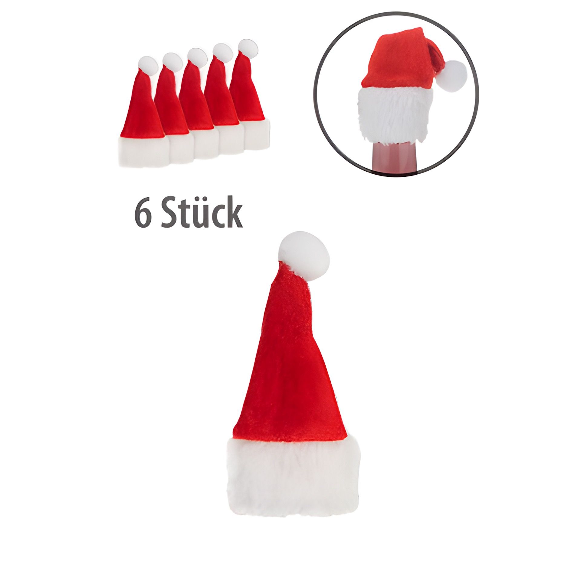 Weihnachtsmütze 5 x 10 cm, 6 Stück