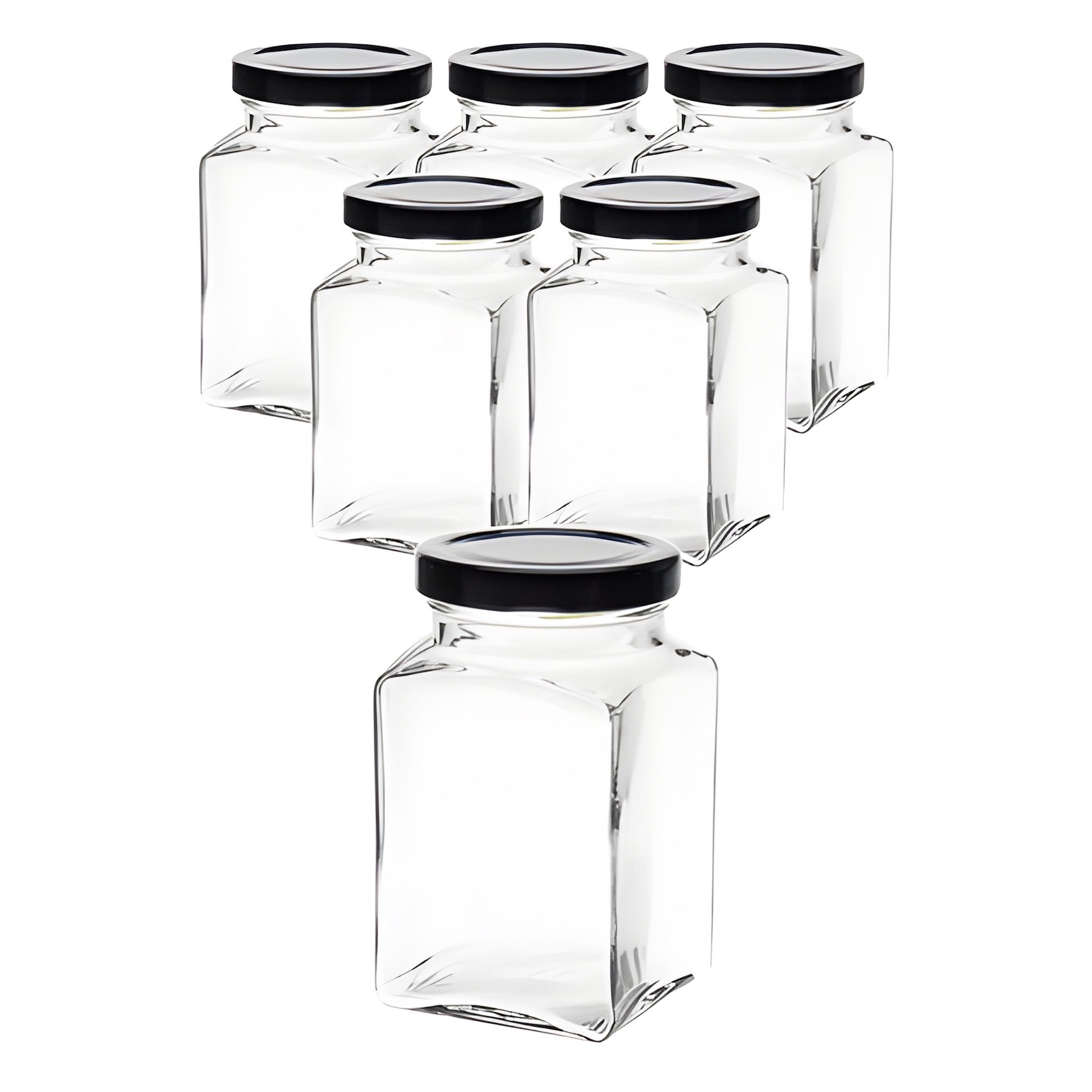 6er Set Quadratglas 260 ml mit Deckel schwarz