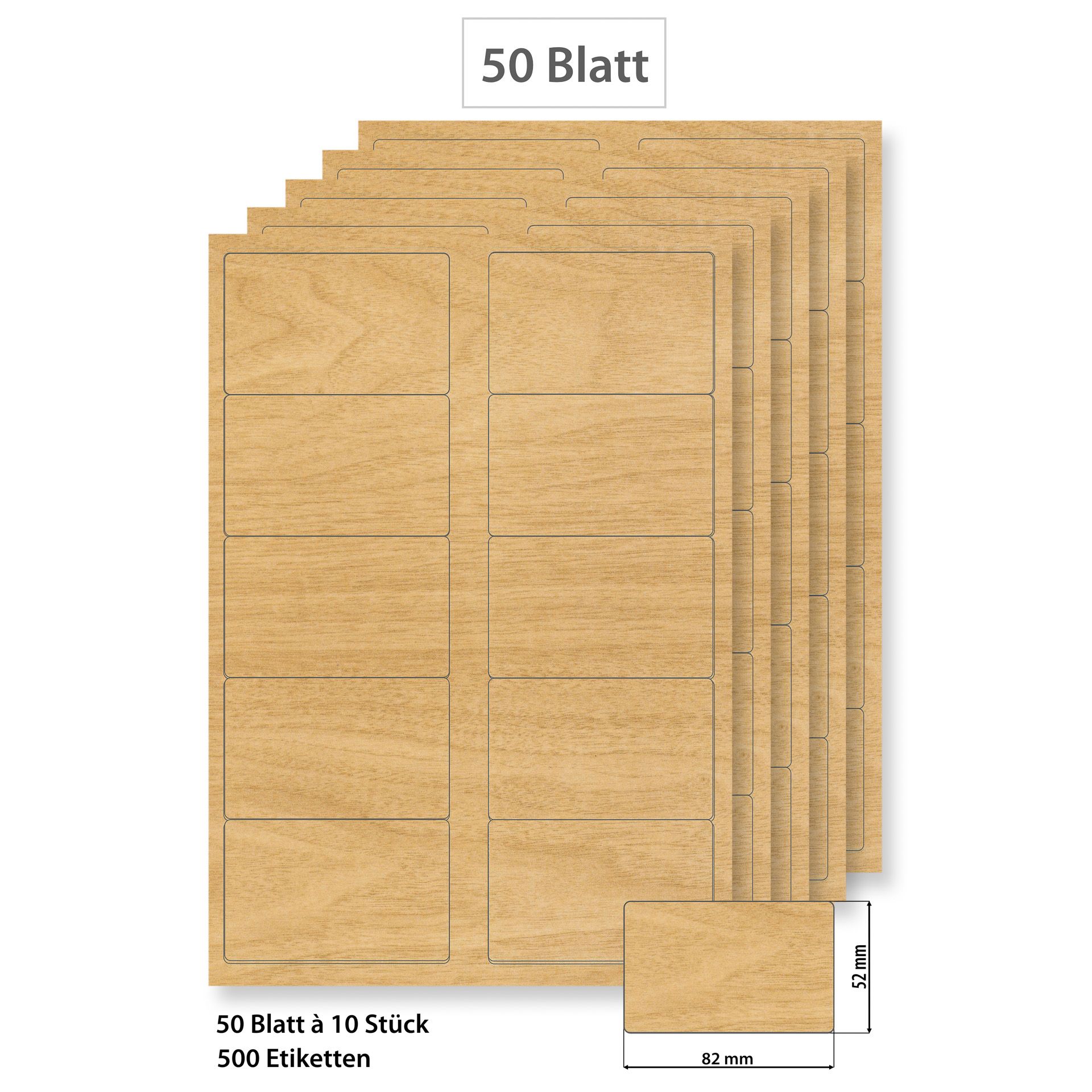 Steffis Etiketten 82 x 52 mm Holzdekor - 50 Blatt A4