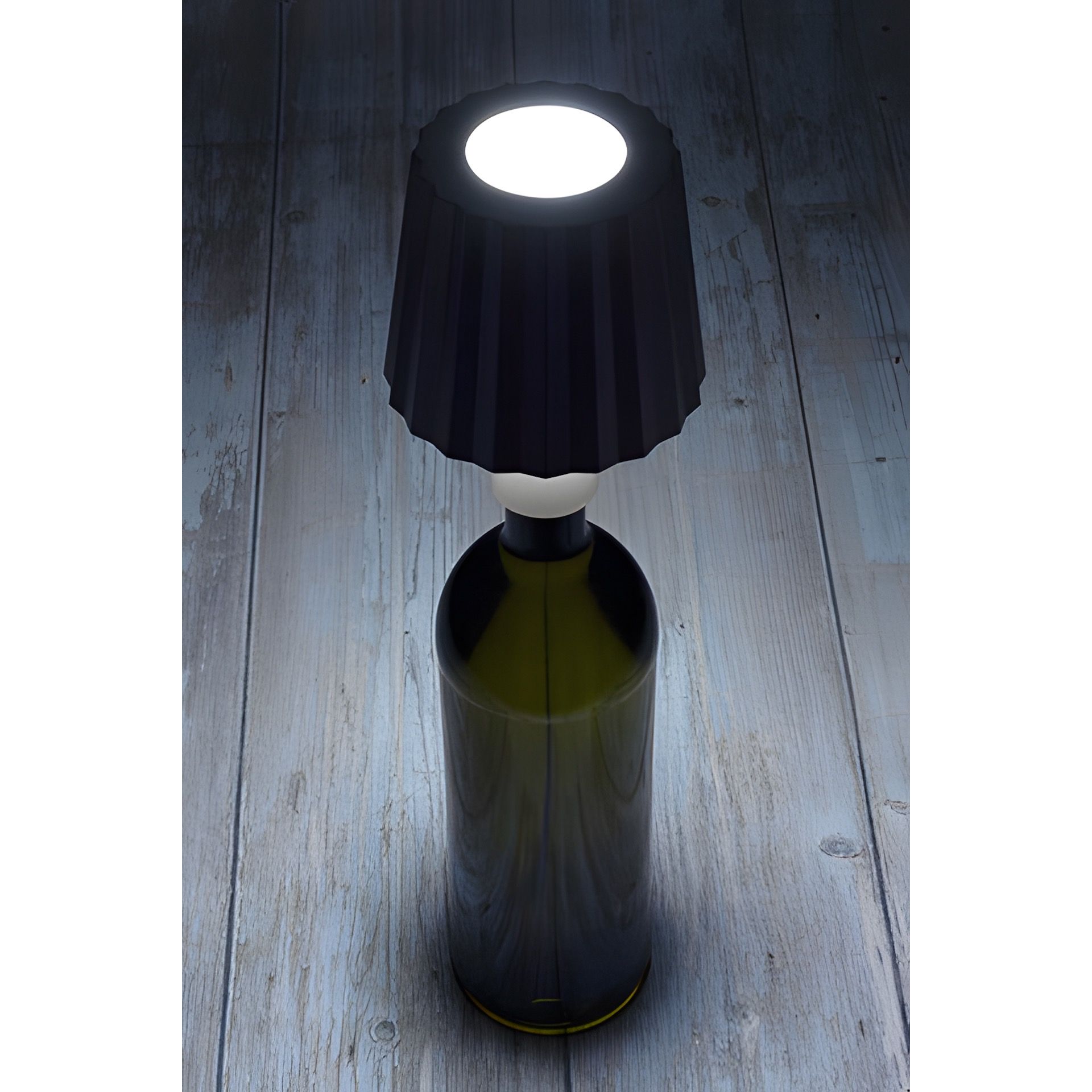 LED Flaschenlampe mit Touchfunktion, Akku und USB, silber