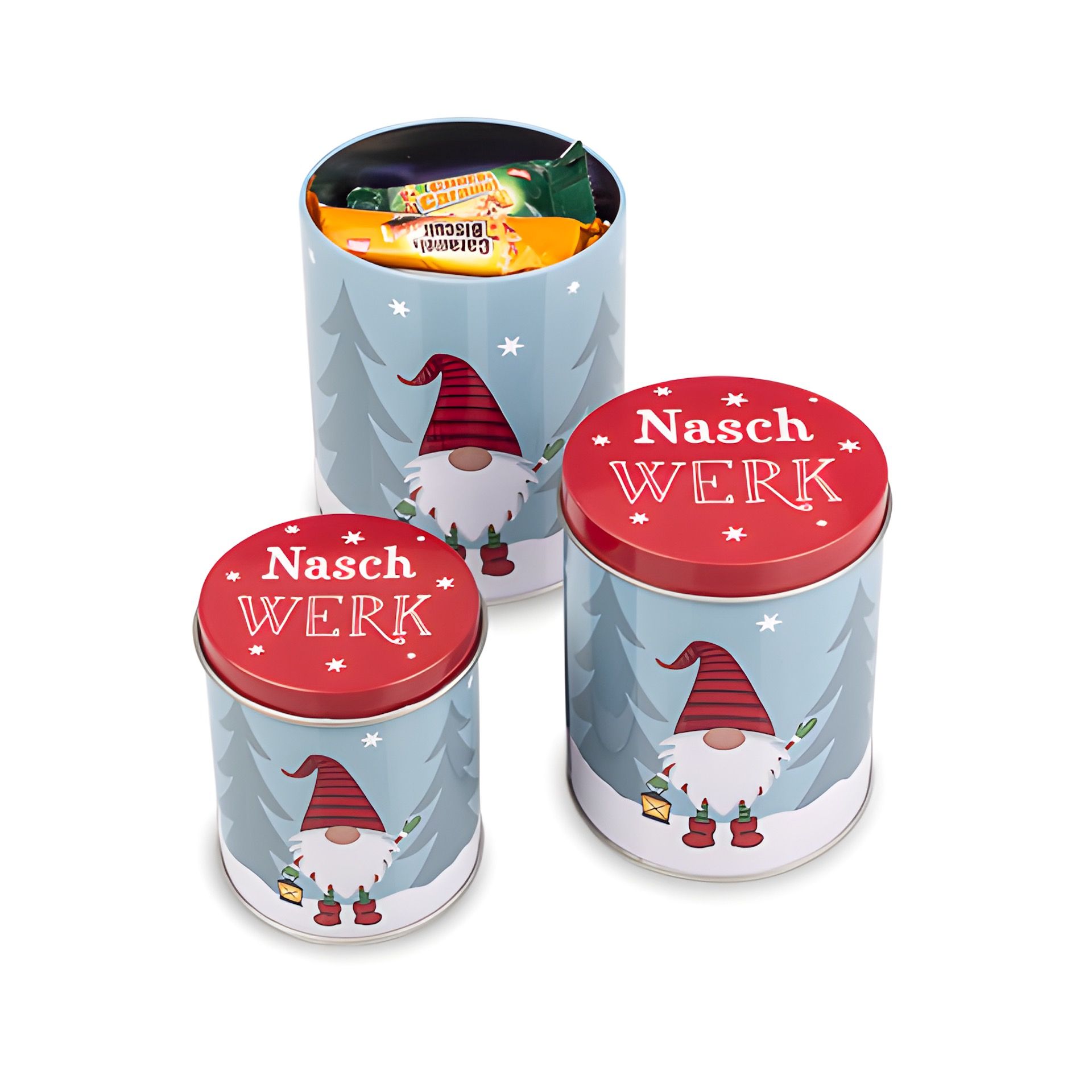 Weihnachtsdose 'Wichtel' blau, 3er Set