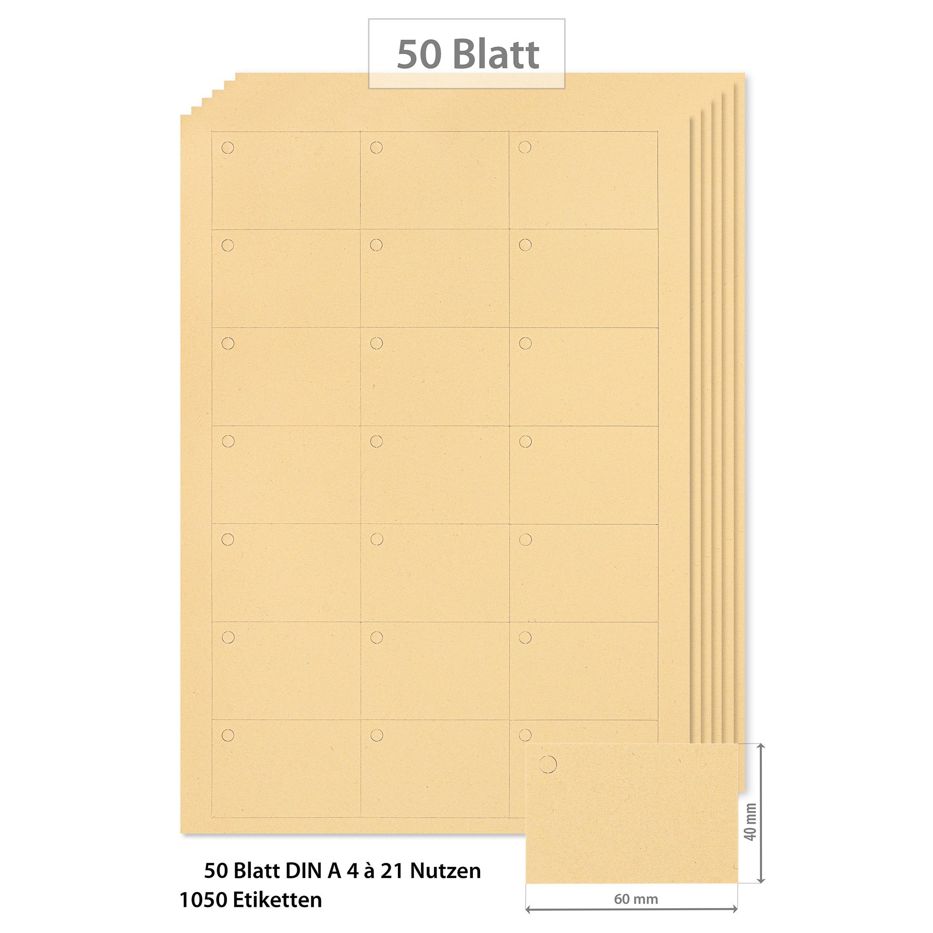 Anhängeetiketten 60x40 mm chamois - 50 Blatt A4