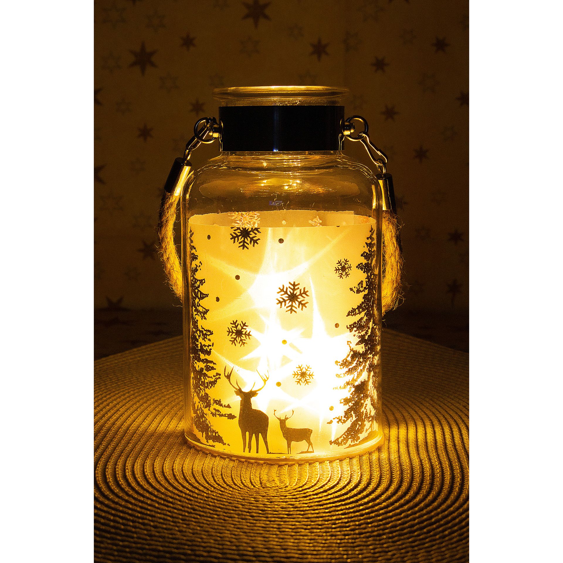 Deko-Glaslampe 'Winterwald' silber mit Effektfolie und 5 LEDs