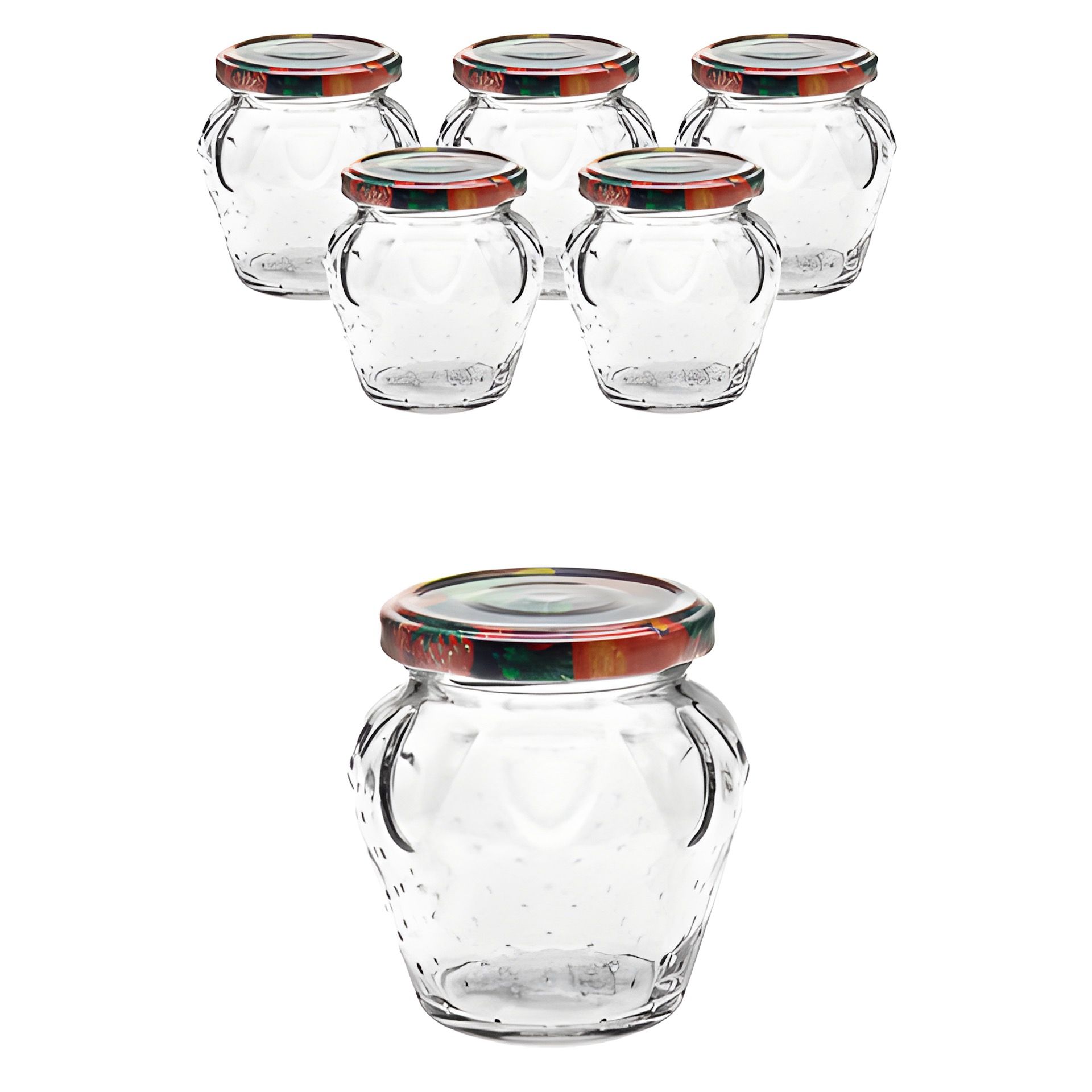 6er Set Erdbeerglas 230 ml mit Deckel Obstdekor