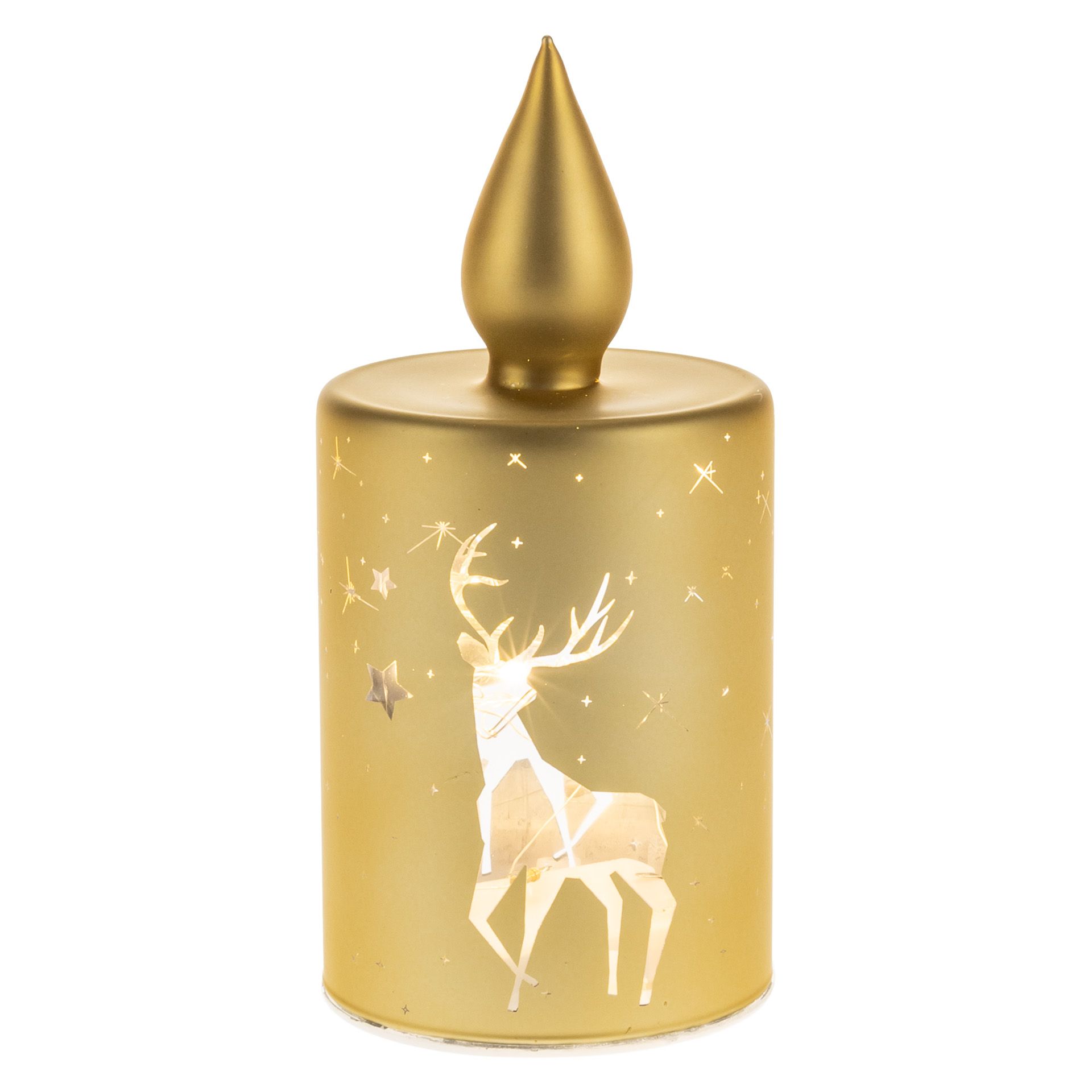 LED-Licht 'Kerze mit Hirsch' 15 cm, gold, 10 LEDs