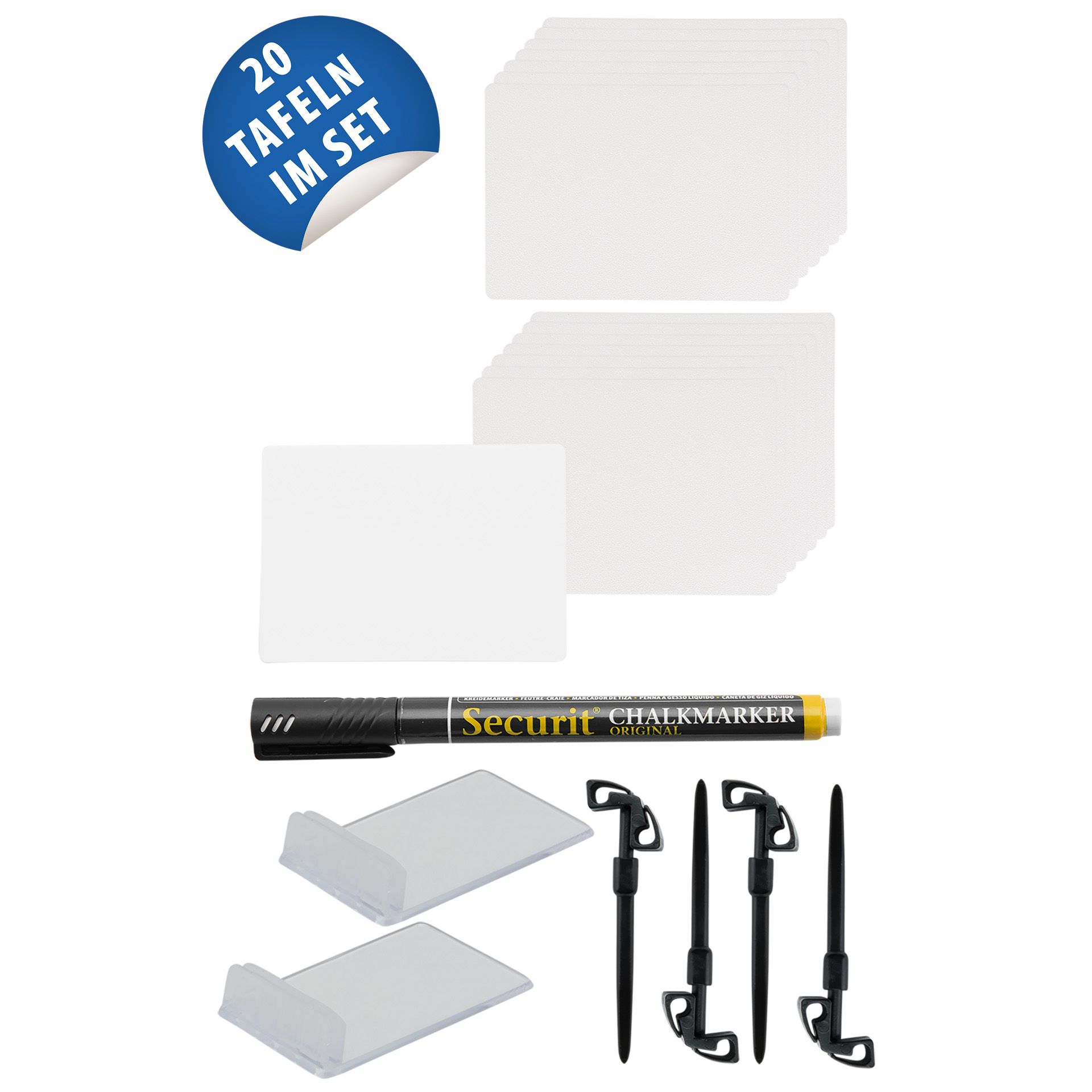 Kreidetafel A8 weiß, 20 Stück mit Zubehör