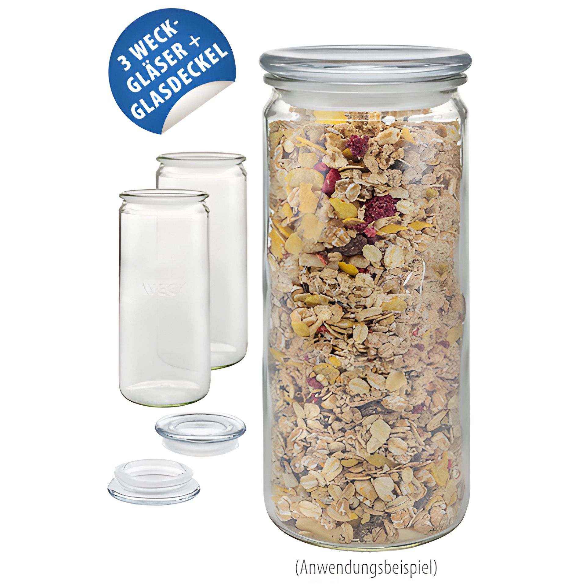WECK-Zylinderglas 1040 ml mit Glasdeckel, 3er Set
