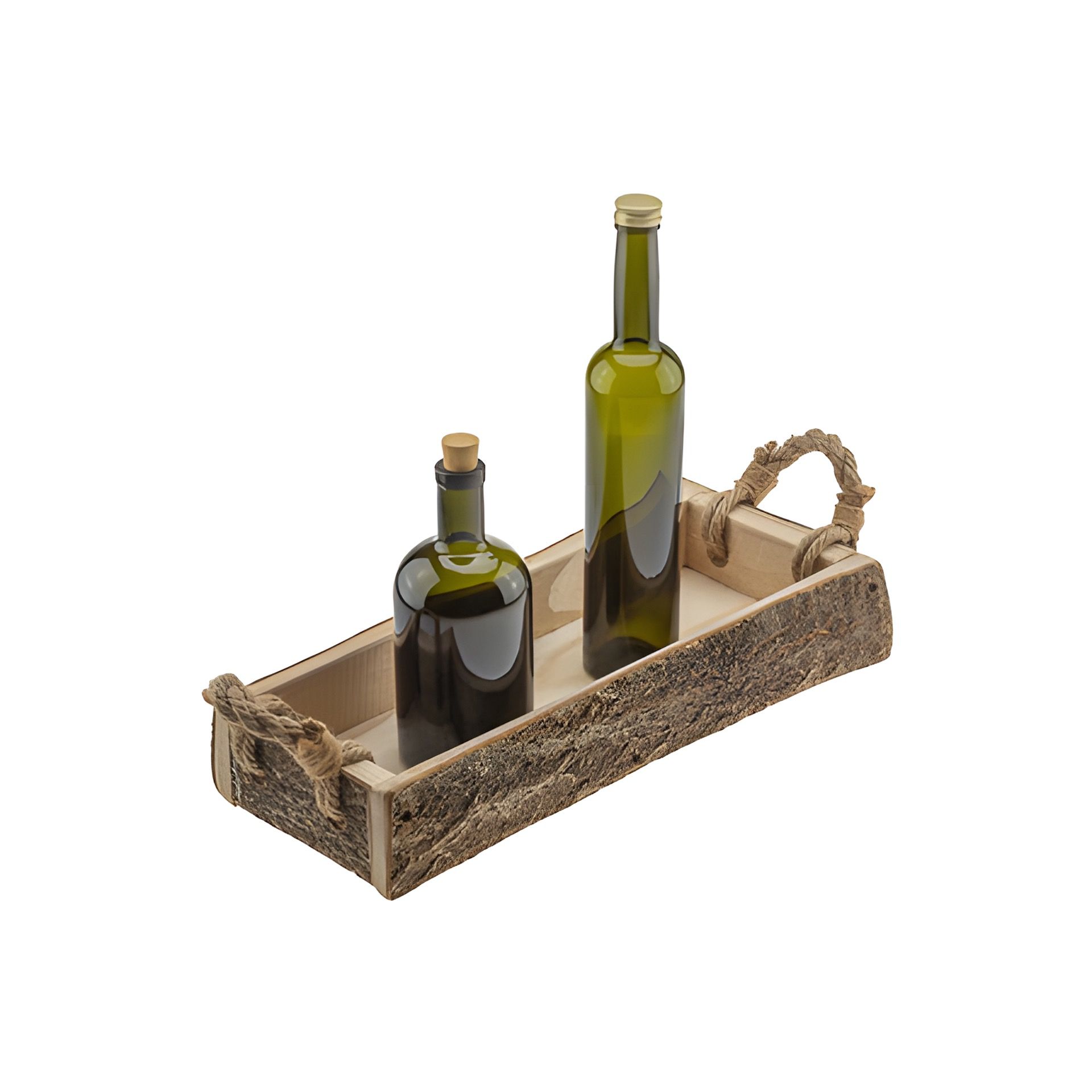 Holztablett mit Rinde und Griffen, 42 x 18 cm
