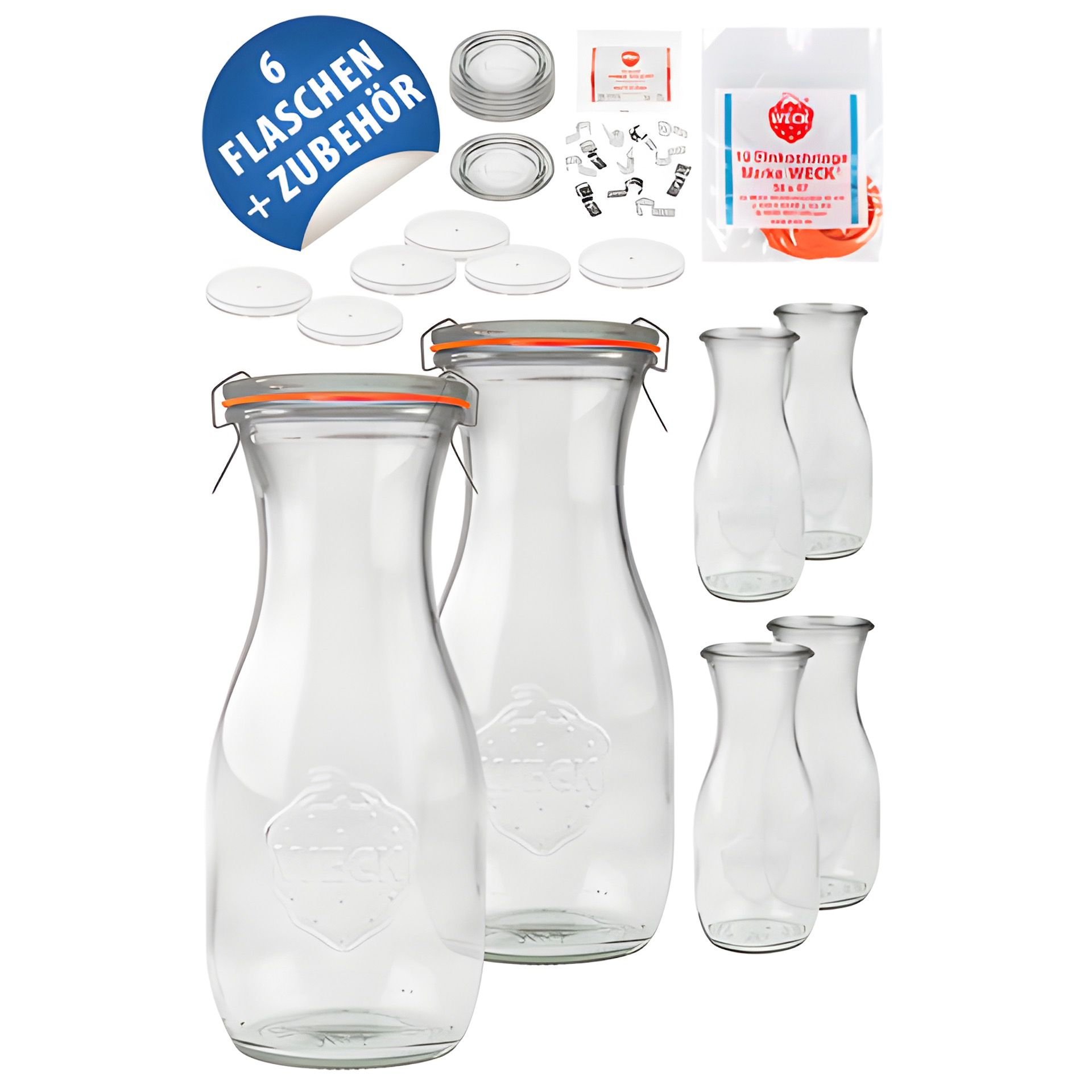 WECK-Saftflasche 530 ml mit Klarsichtdeckel, 6er Set