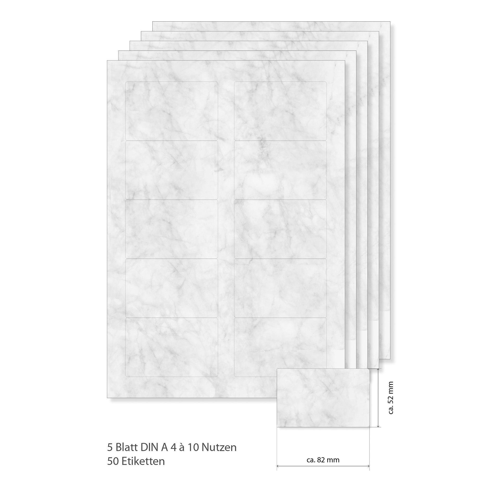 Etiketten 82 x 52 mm grau marmoriert -  5 Blatt A4
