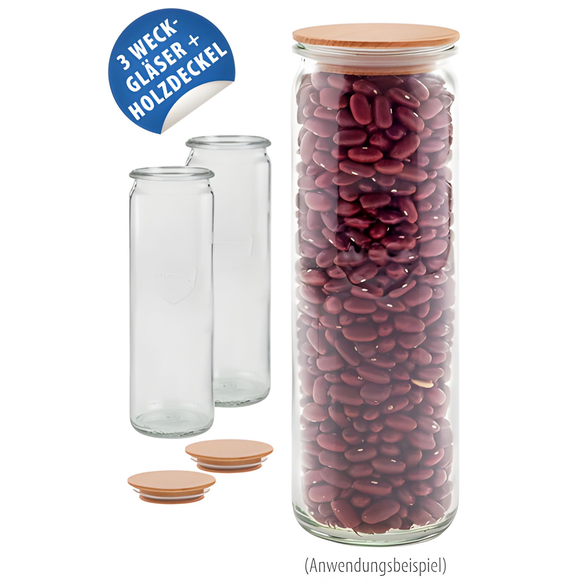 WECK-Zylinderglas  600 ml mit Holzdeckel, 3er Set