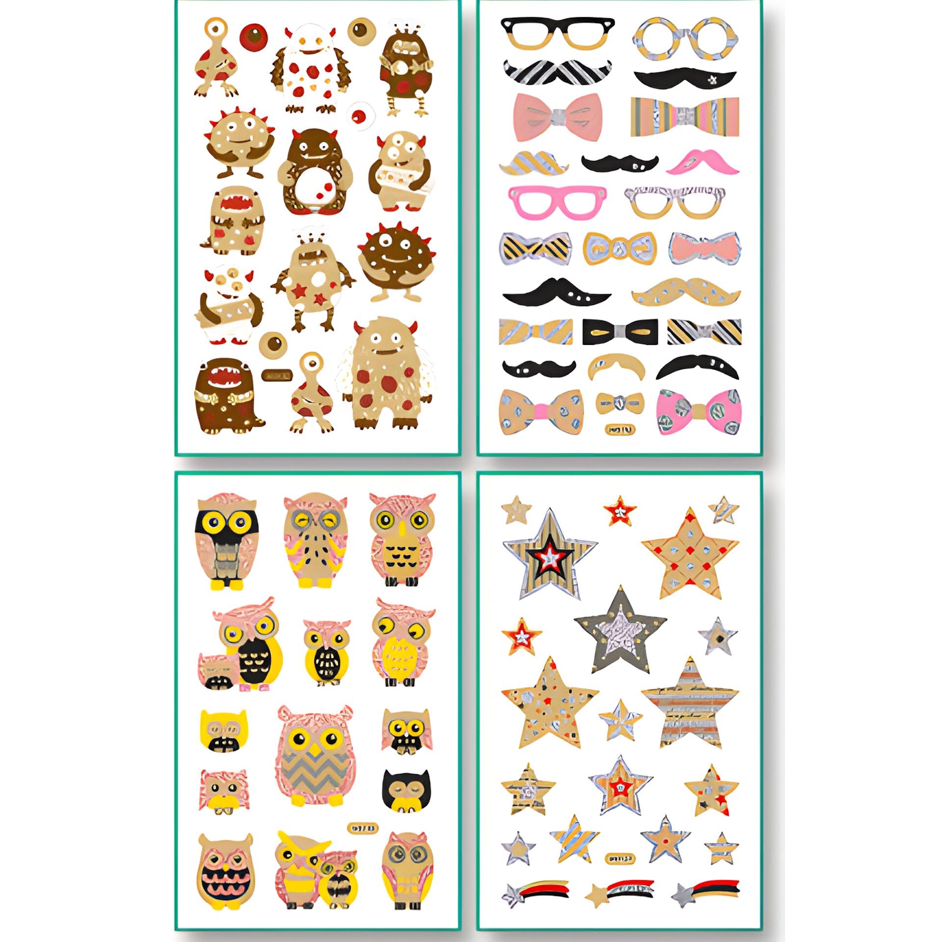 Kraftpapier-Sticker 'Trend', ca. 10 x 16 cm, 8 Blatt, 4 Motive