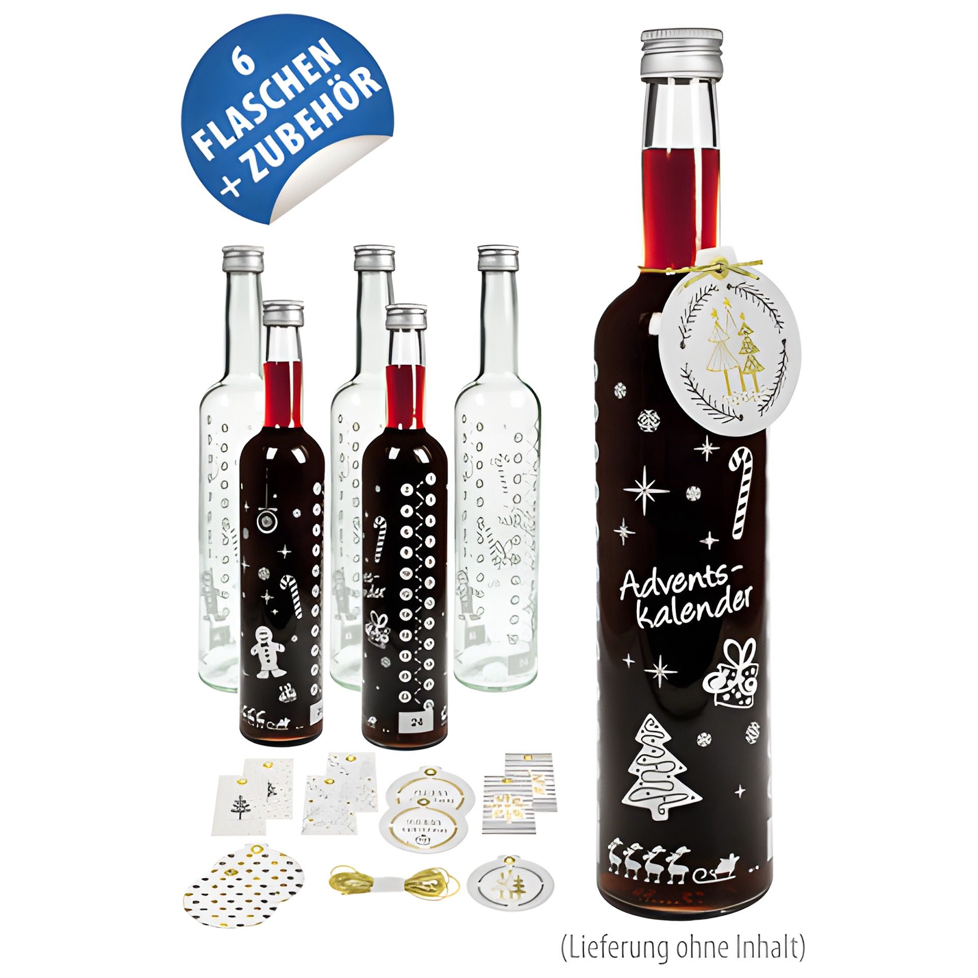 Adventskalender-Flasche, 6er Set