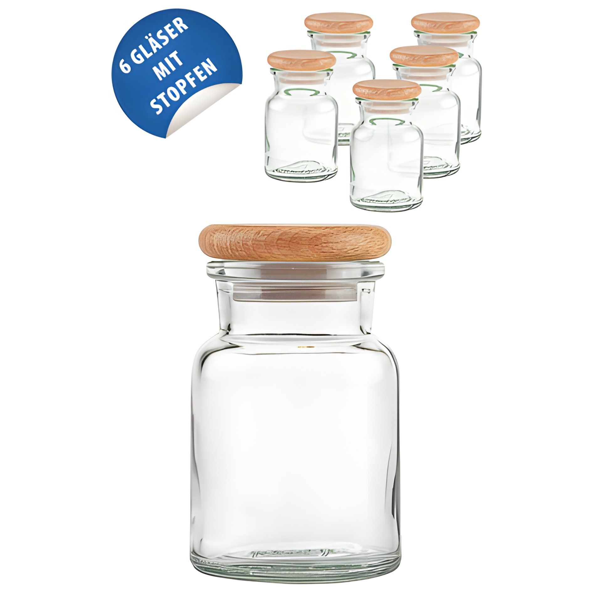 Korkenglas 150 ml mit Holzdeckel, 6er Set