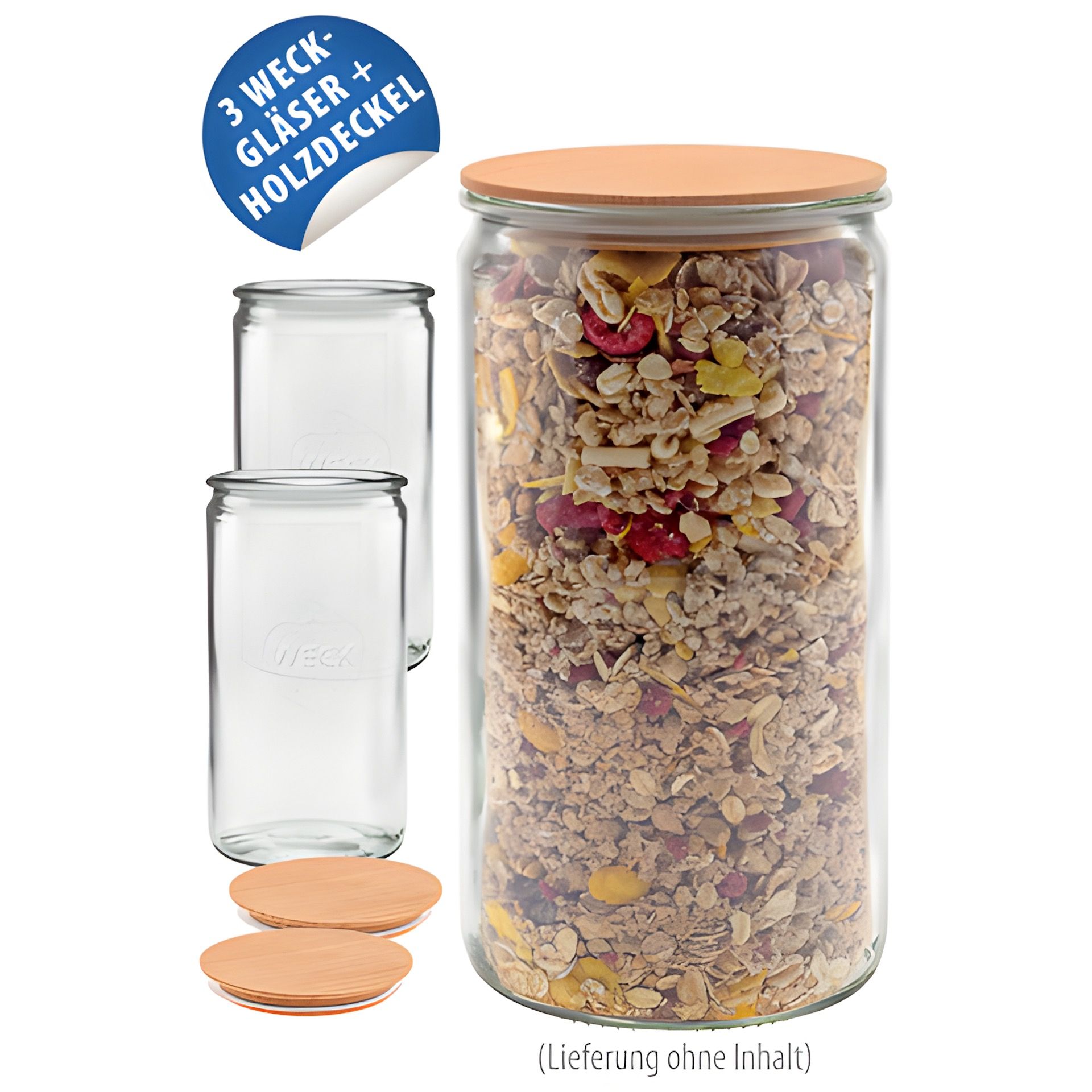 WECK-Zylinderglas 1590 ml mit Holzdeckel, 3er Set