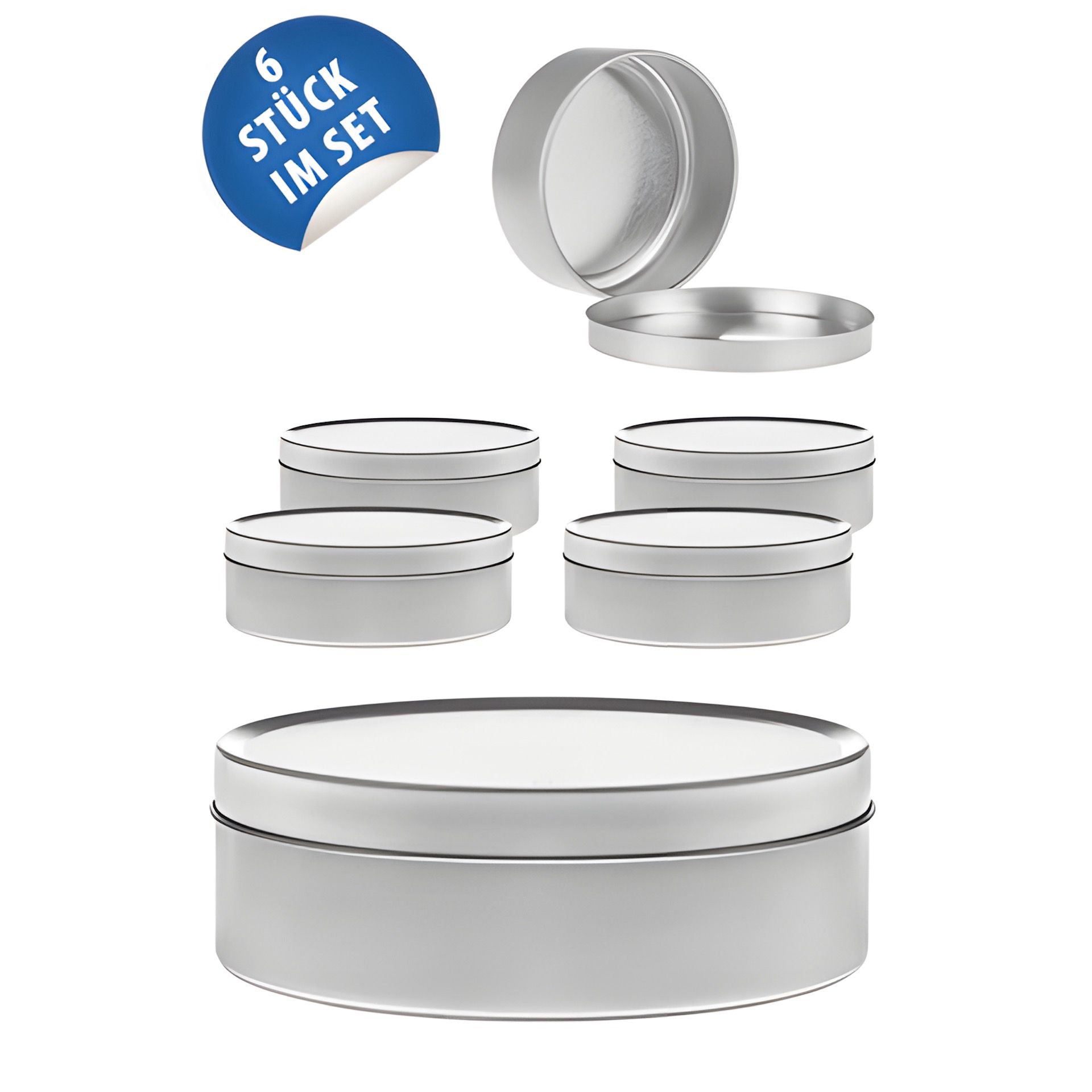 Metalldose silber 9,7 x 3,3 cm, 6 Stück