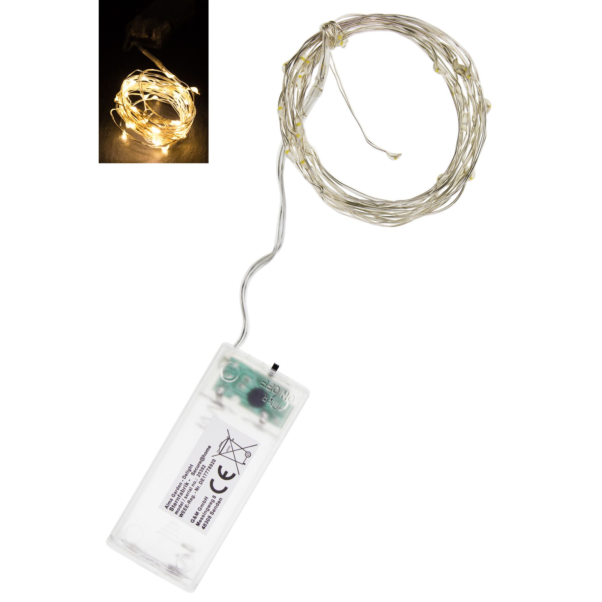 Lichterkette mit 40 LEDs, weiß mit Timer