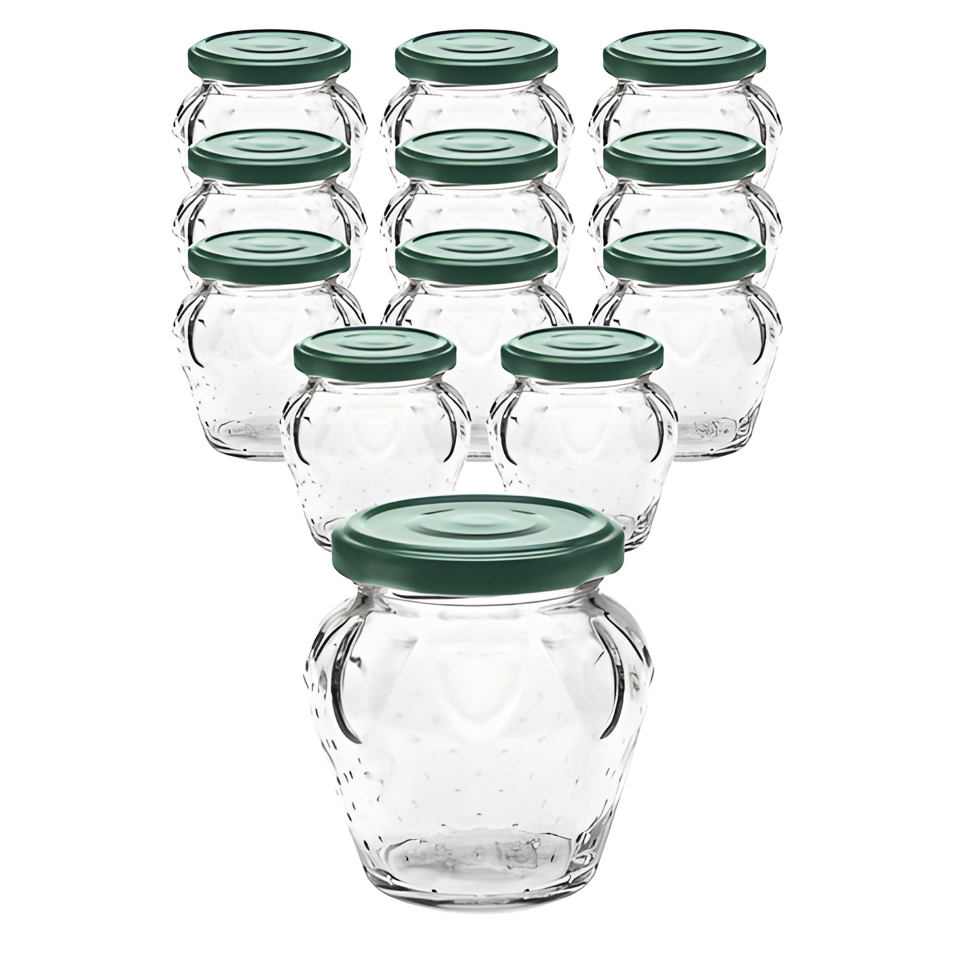 12er Set Erdbeerglas 230 ml mit Deckel grün