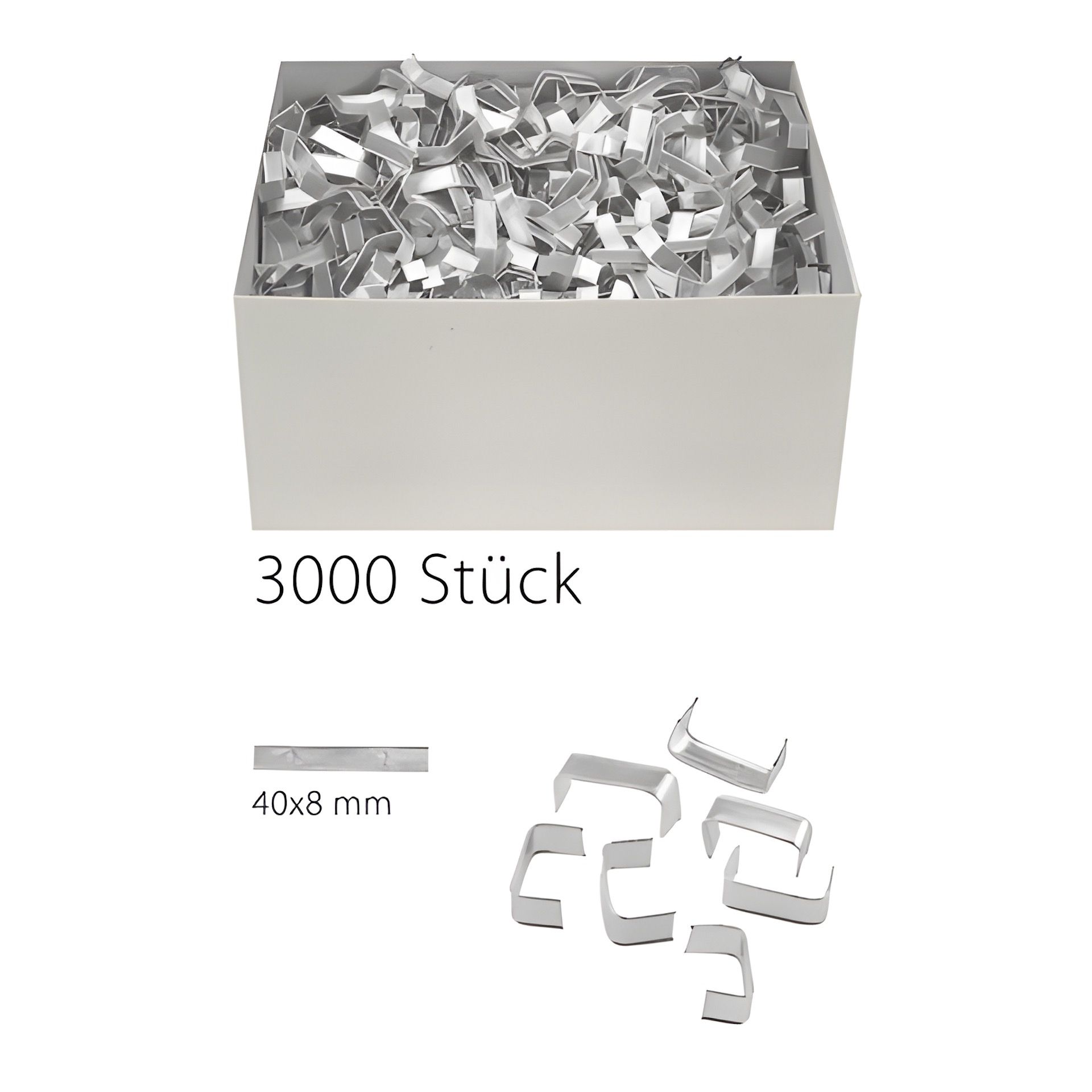 U-Clips 40 x 8 mm silber, 3000 Stück